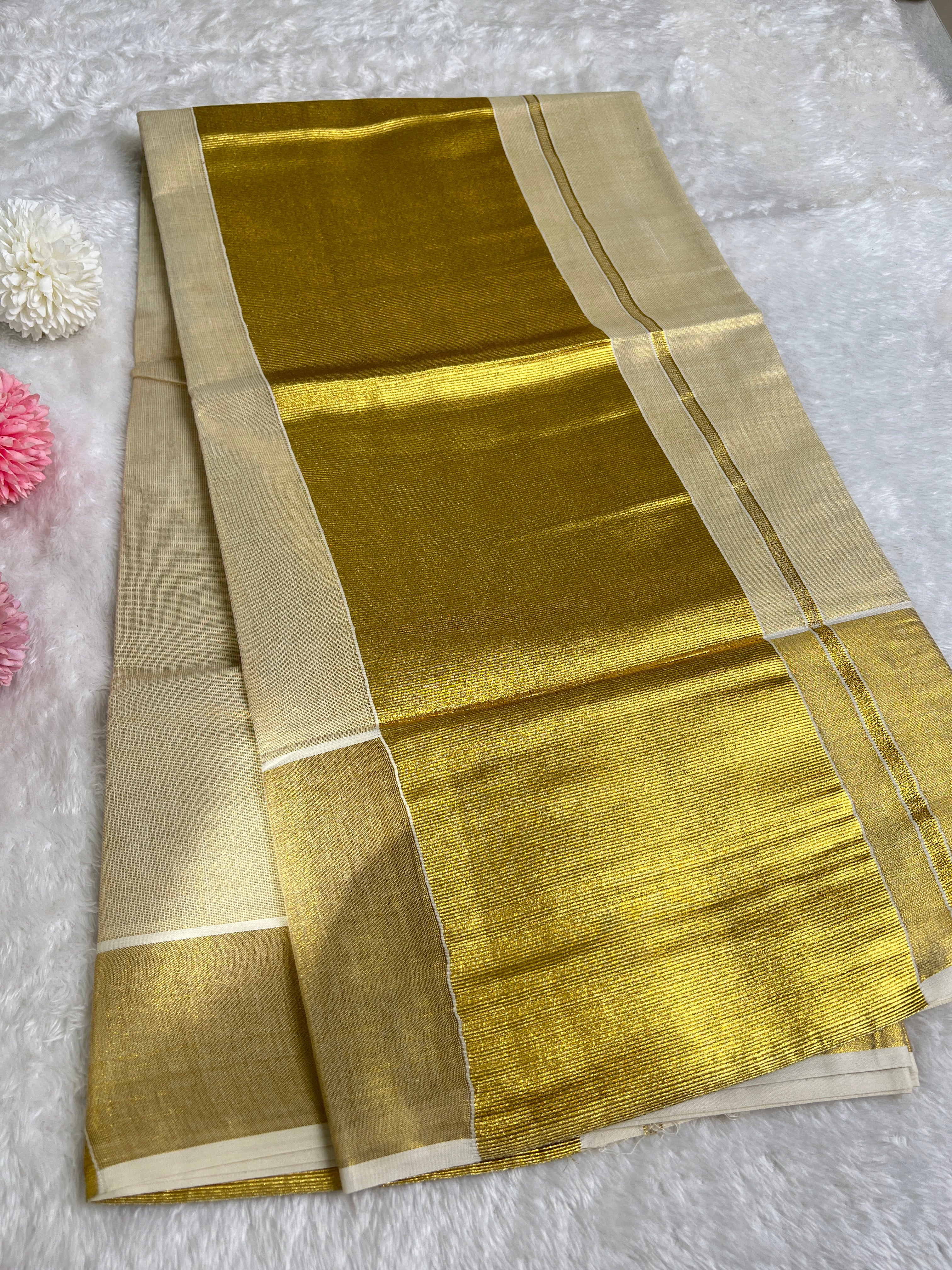 Golden Kasavu Pattern Tissue Saree | GAT481