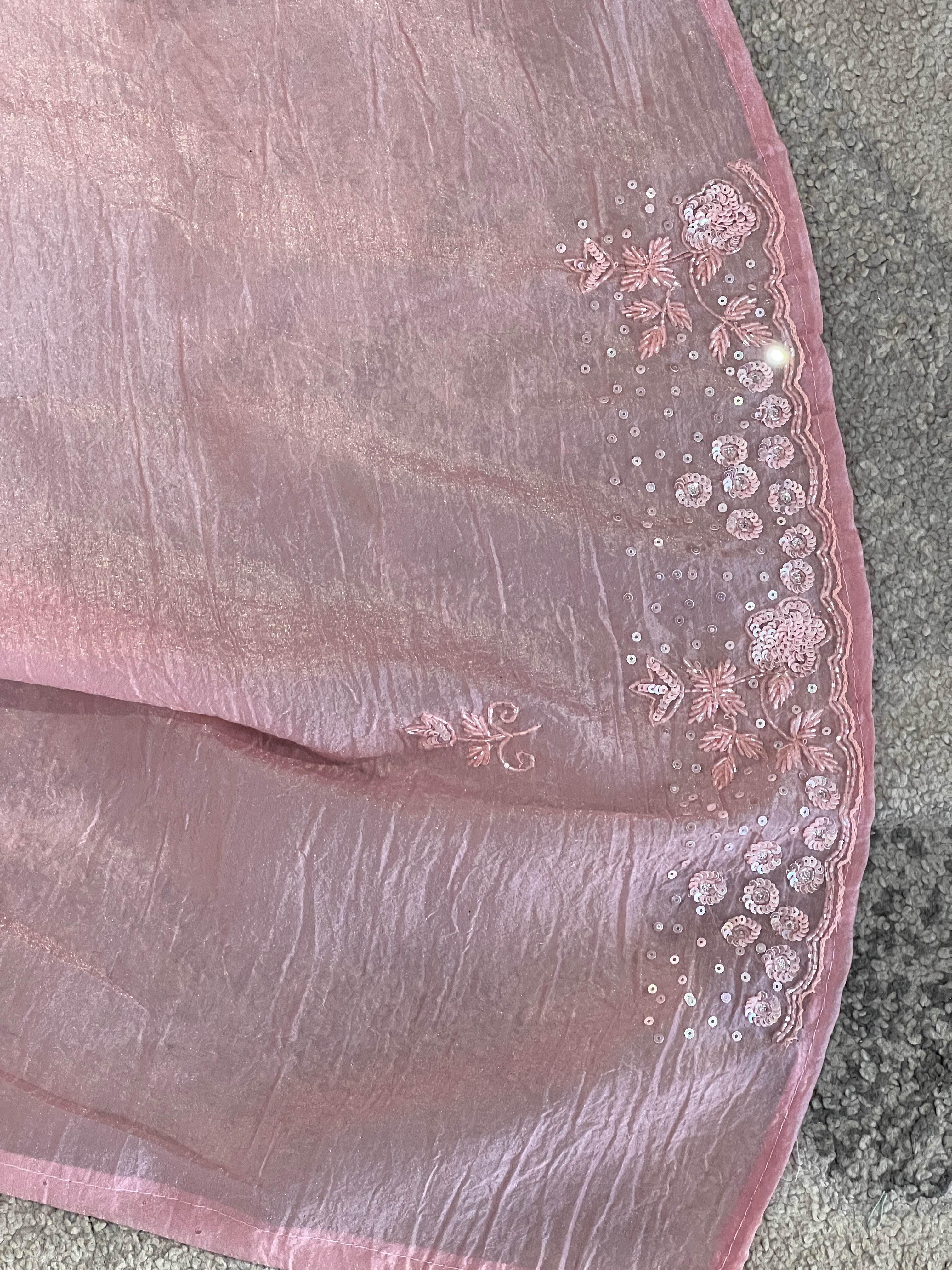 Cut Beads & Sequence Detailed Crushed Organza Saree | SBP799