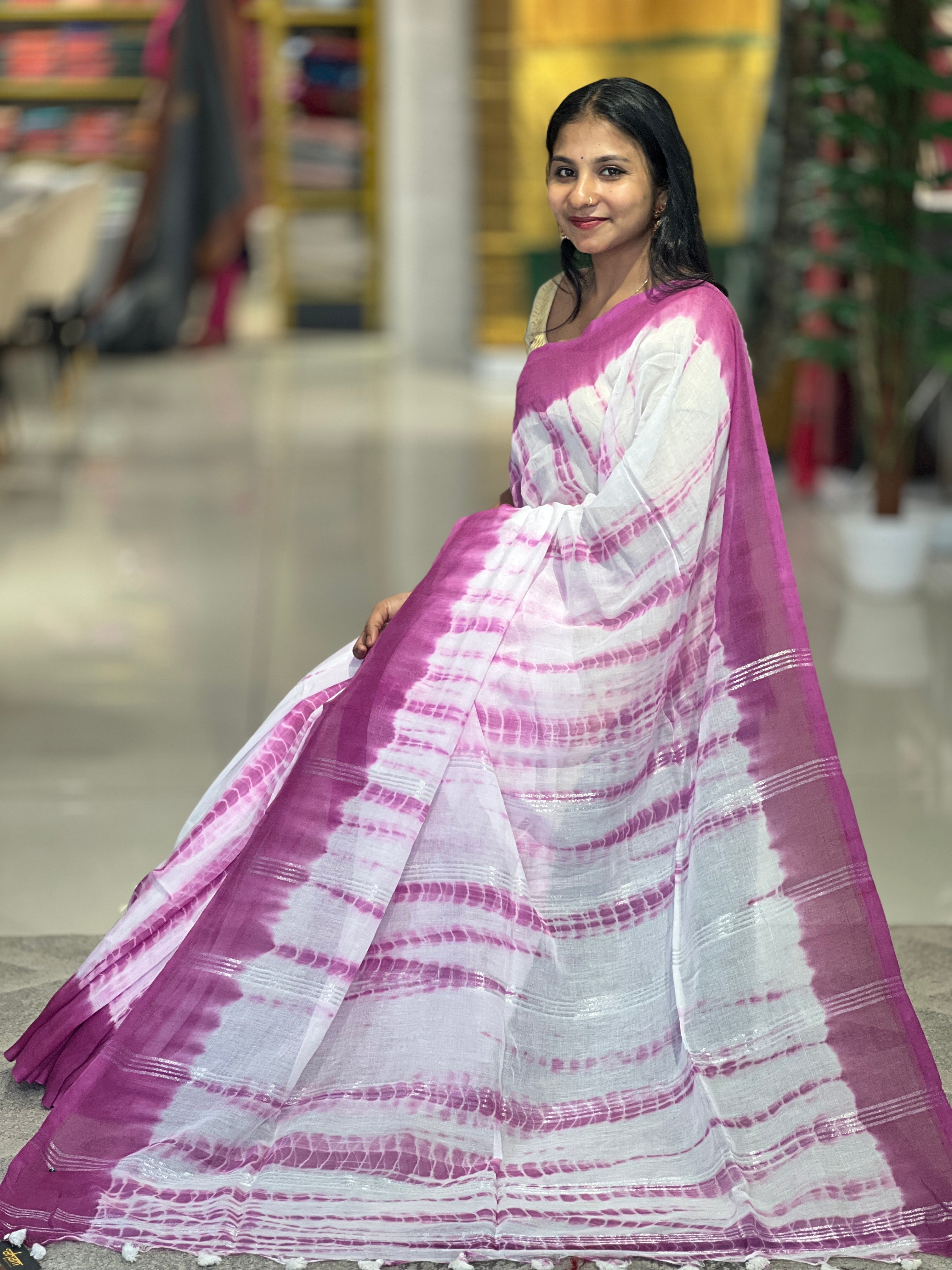 Tie & Dye Patterned Cotton Saree | AYD104