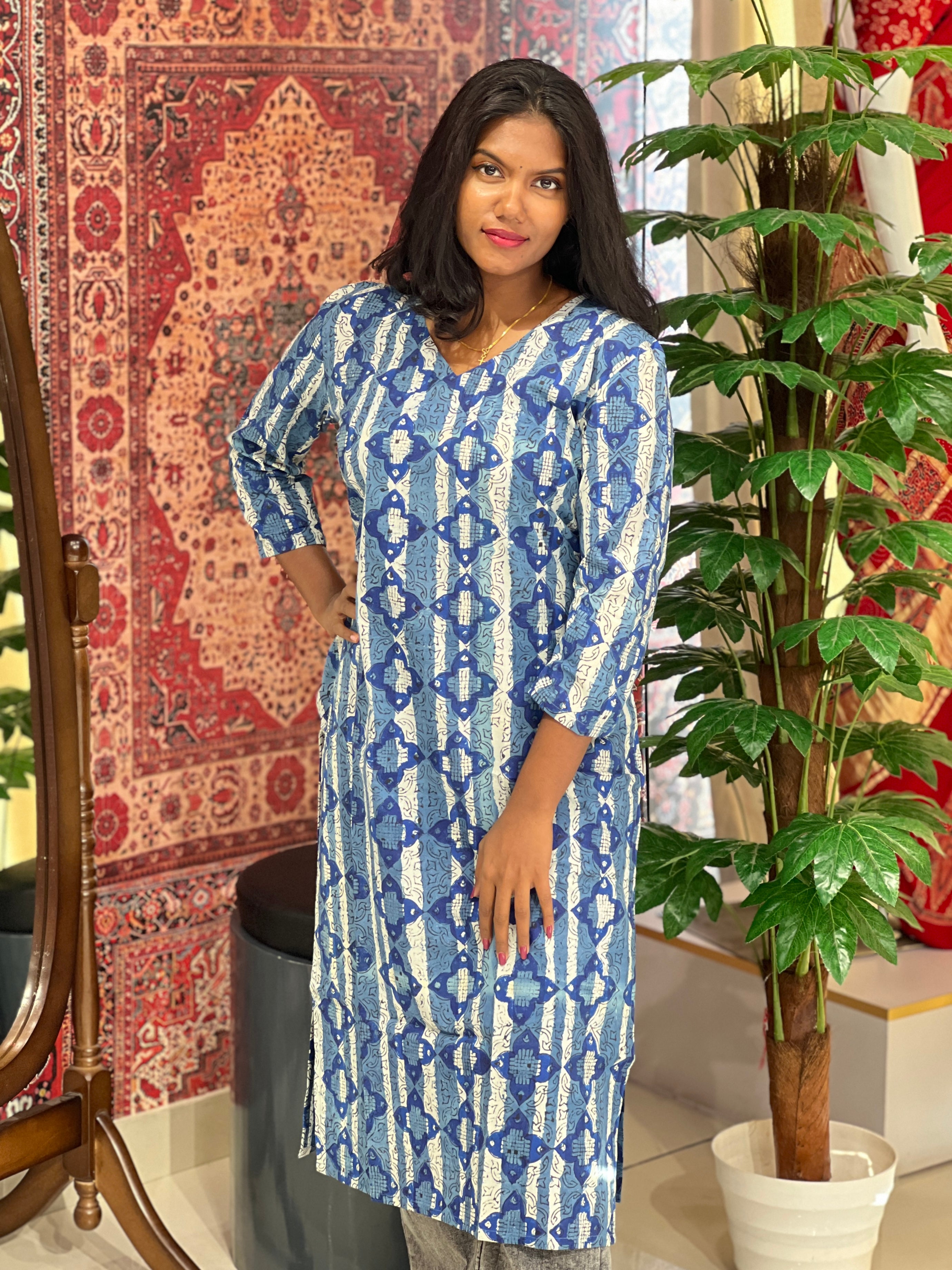 Print Detailed Cotton Kurta | DNT735