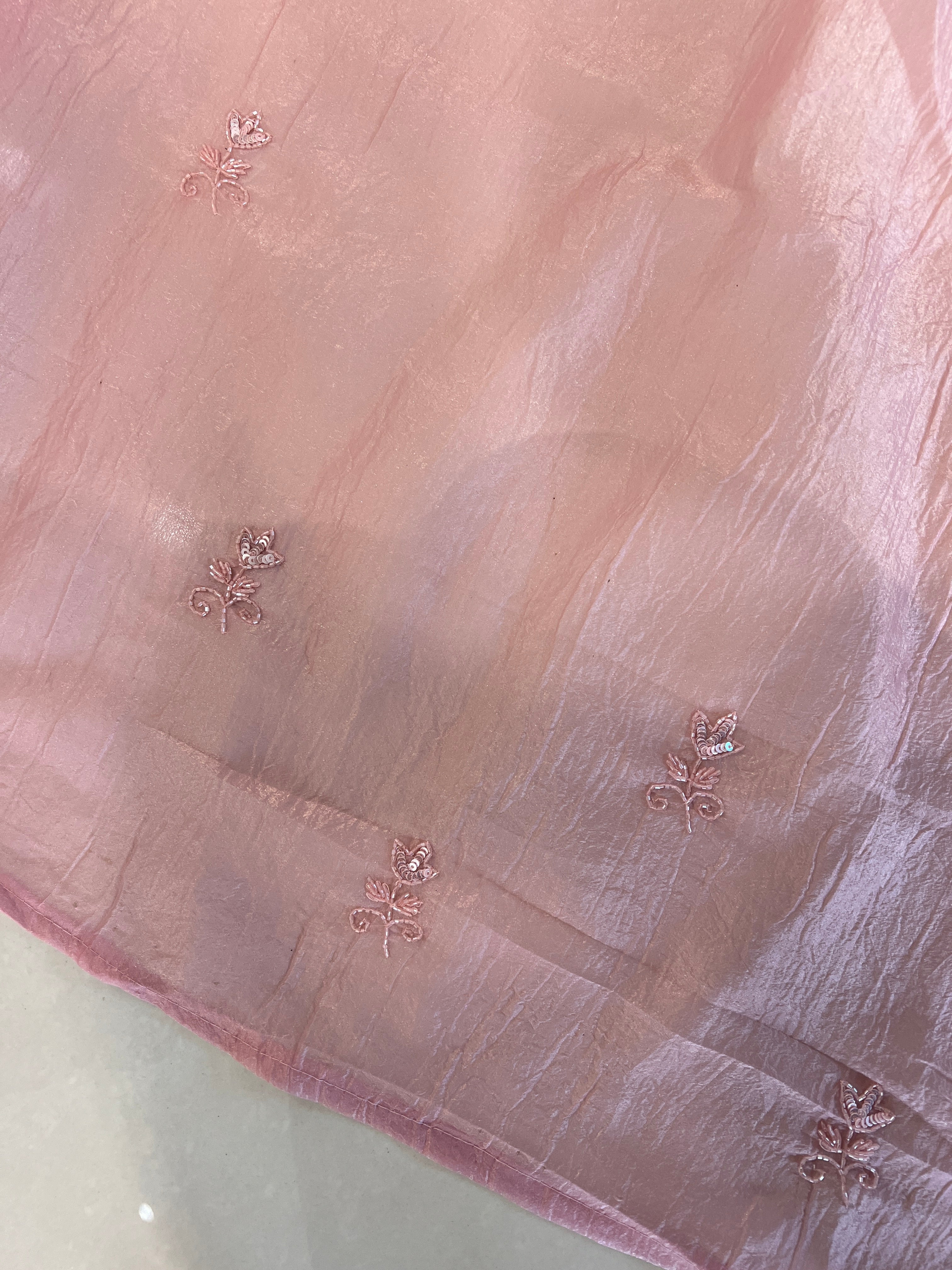 Cut Beads & Sequence Detailed Crushed Organza Saree | SBP799