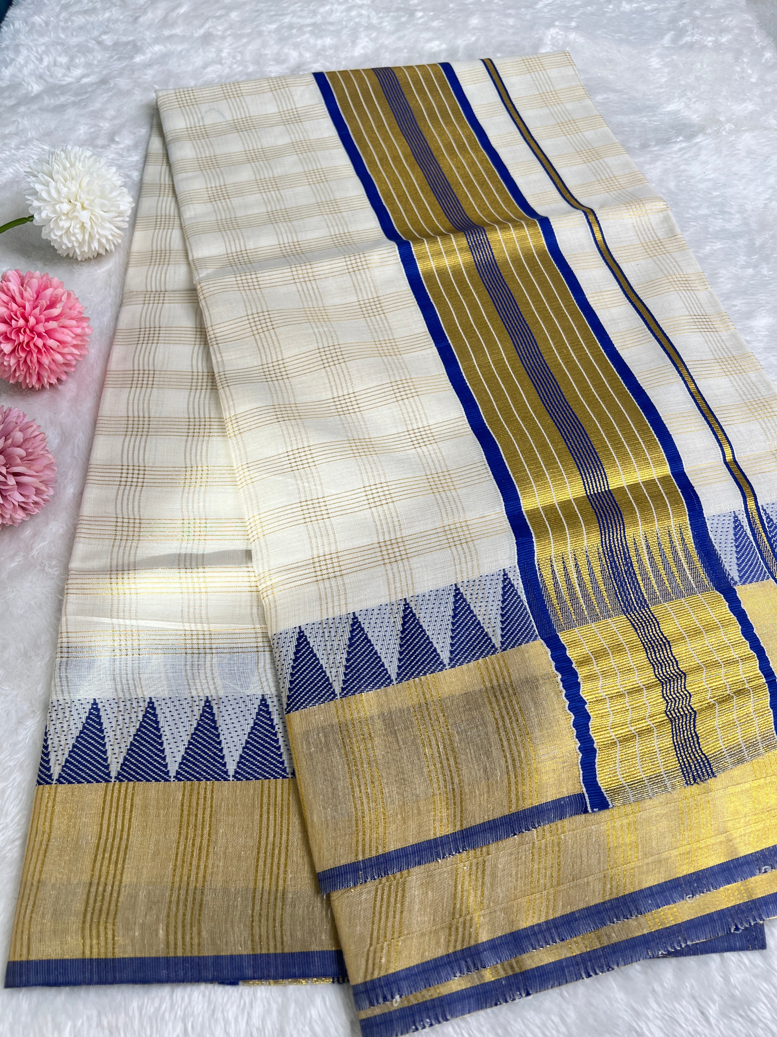 Check Pattern Kerala Cotton Saree | GAT449