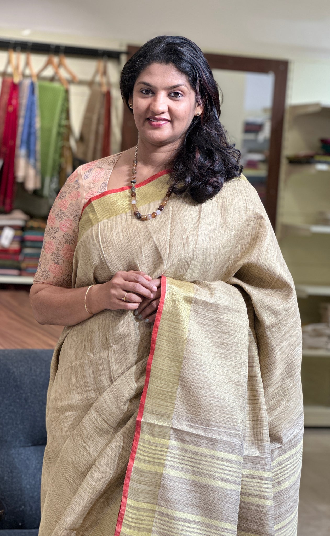 Moss Green Coloured Handwoven Tissue Saree With Woven Design – Charukriti