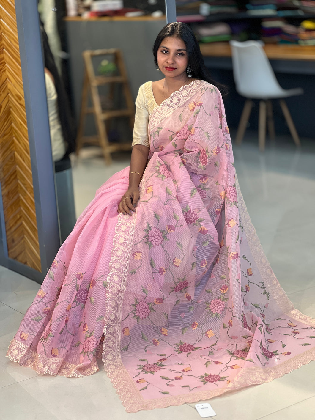 Floral Cross Stitch Embroidered Kota Saree | GMS105