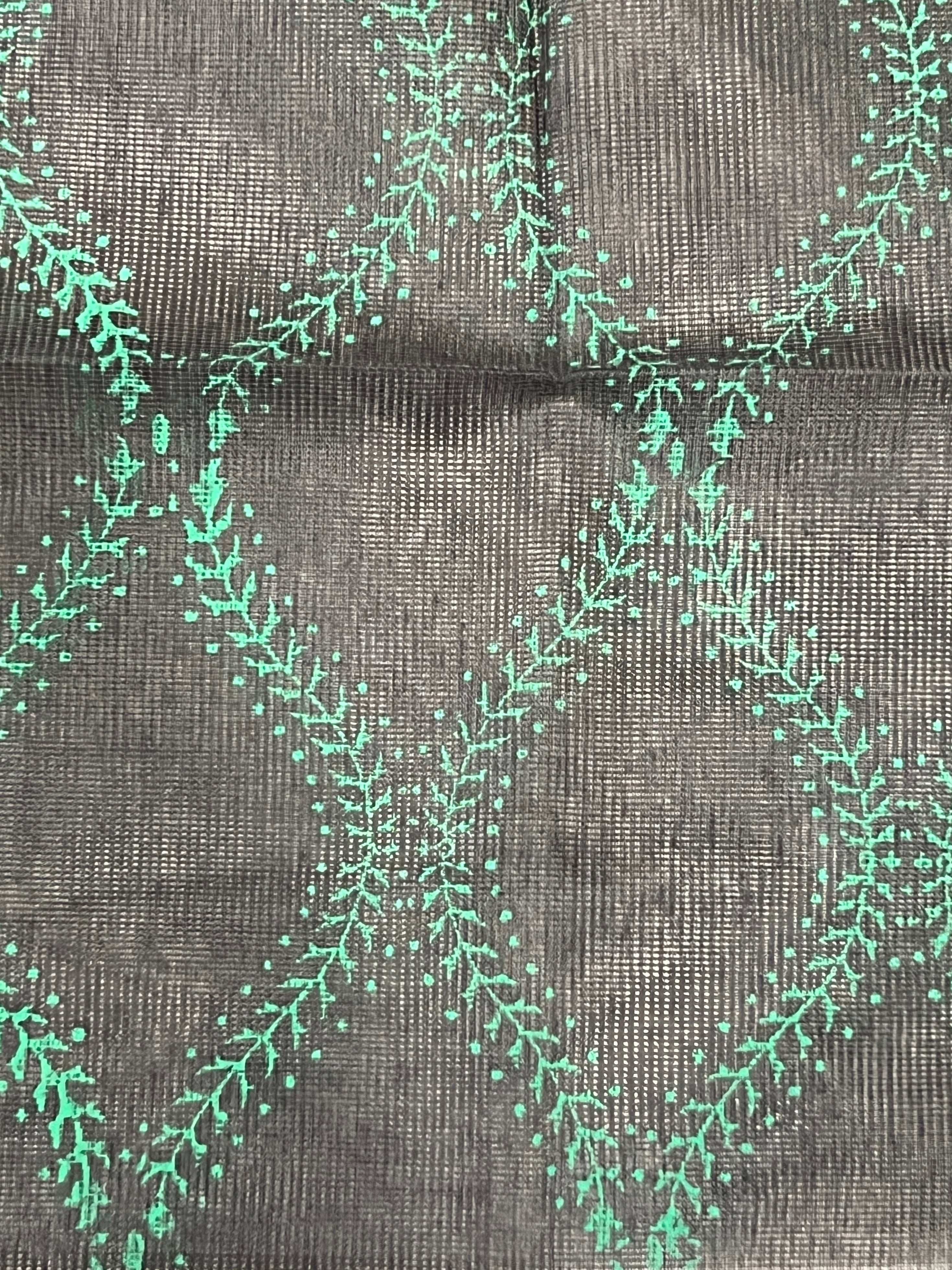 Hand Block Printed Muga Check Organza Saree | JSC437