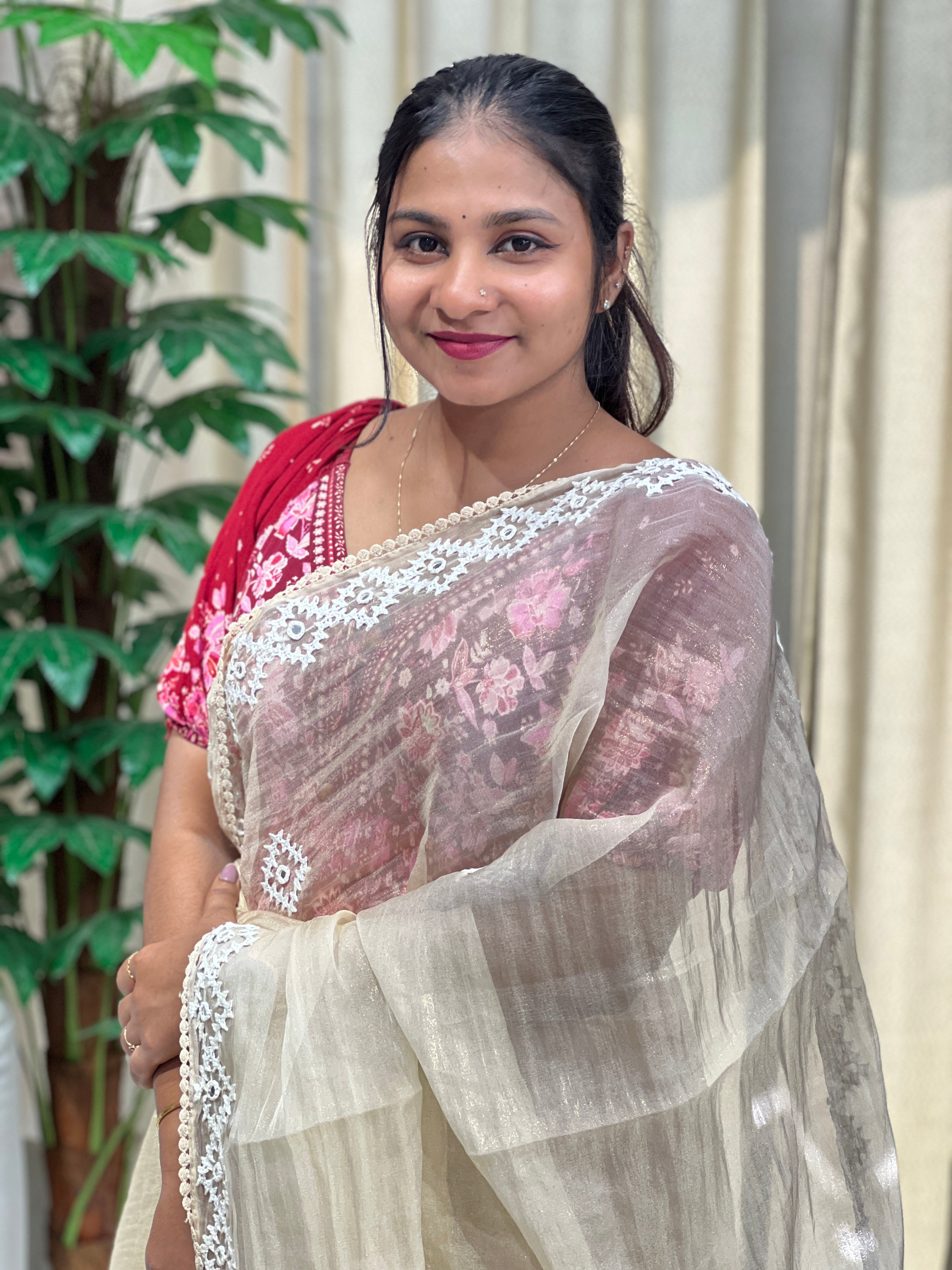 Kutch Work Detailed Crushed Tissue Organza Saree | BLD1916