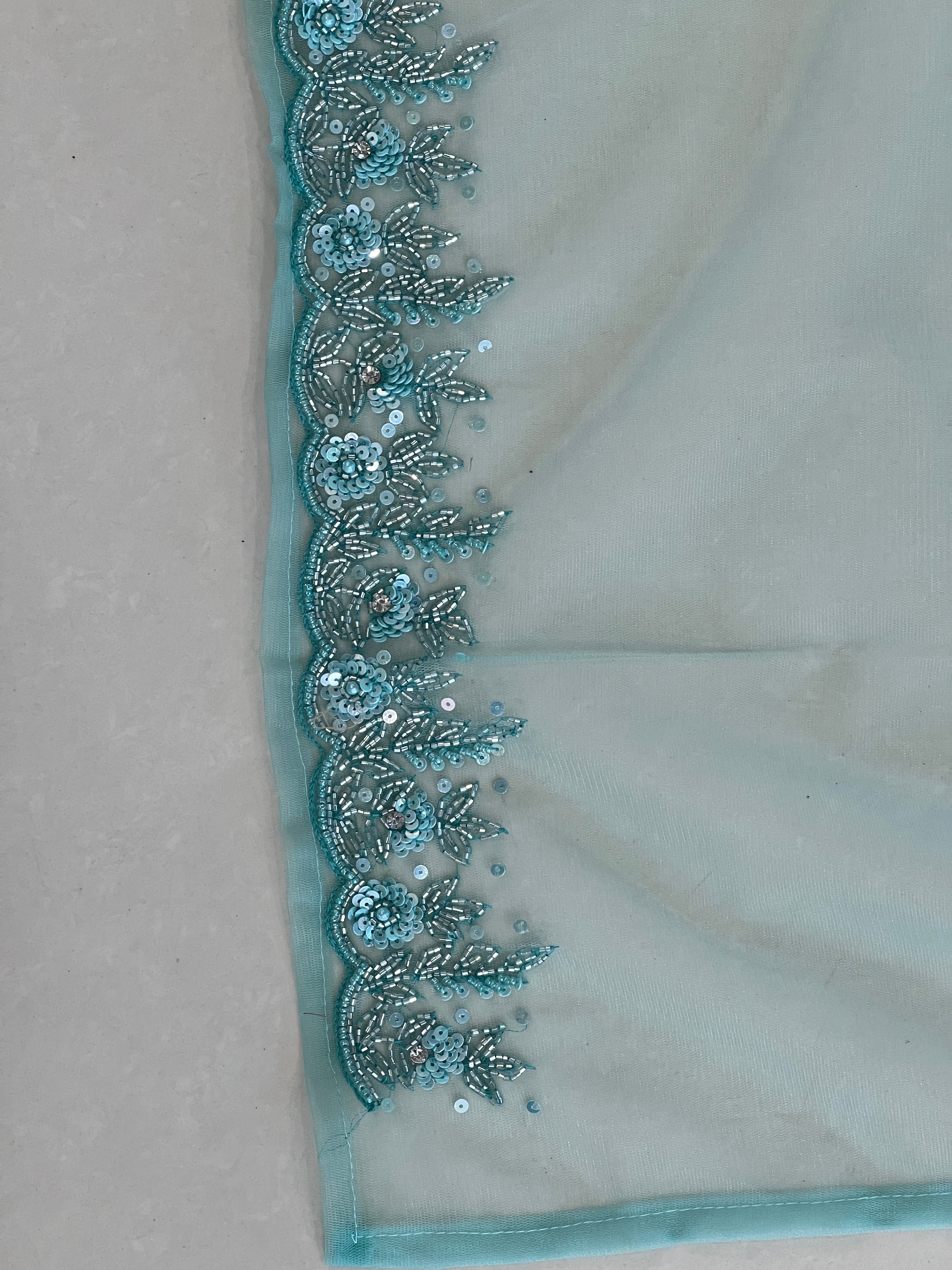 Beads Work Embroidered Net Saree | SBP797