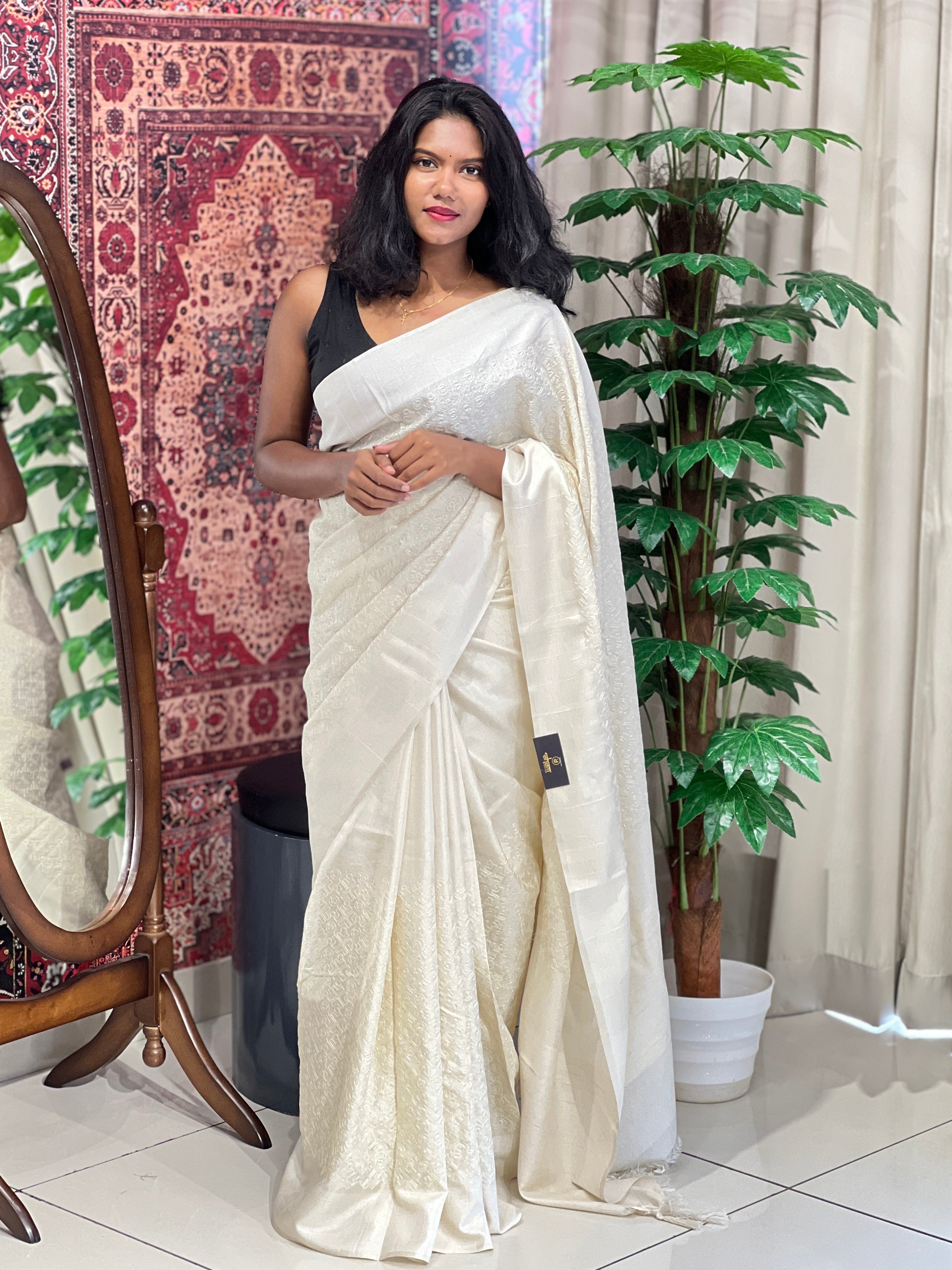 Machine Embroidery Detailed Semi Tussar Saree | GAR156