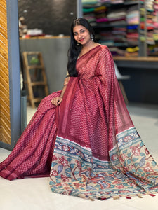 Screen Printed Bhagalpuri Linen Saree | GMS118