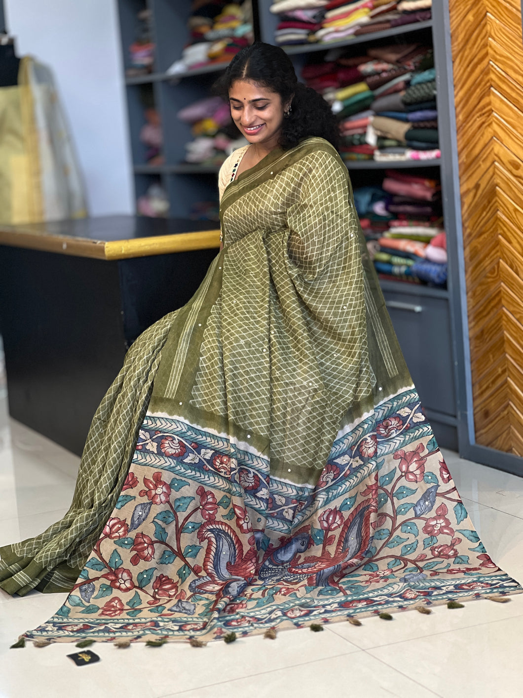 Screen Printed Bhagalpuri Linen Saree | GMS114