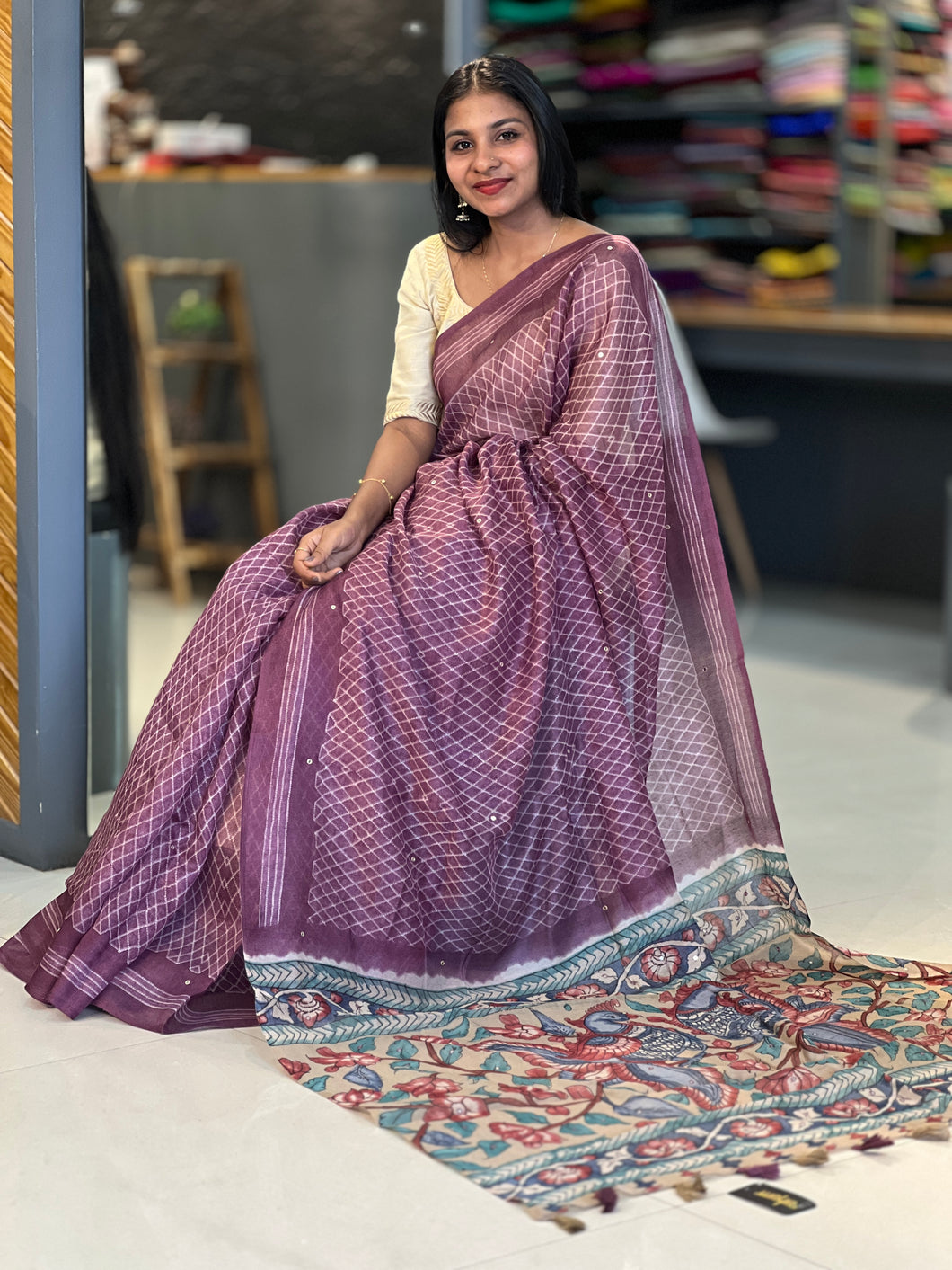 Screen Printed Bhagalpuri Linen Saree | GMS113