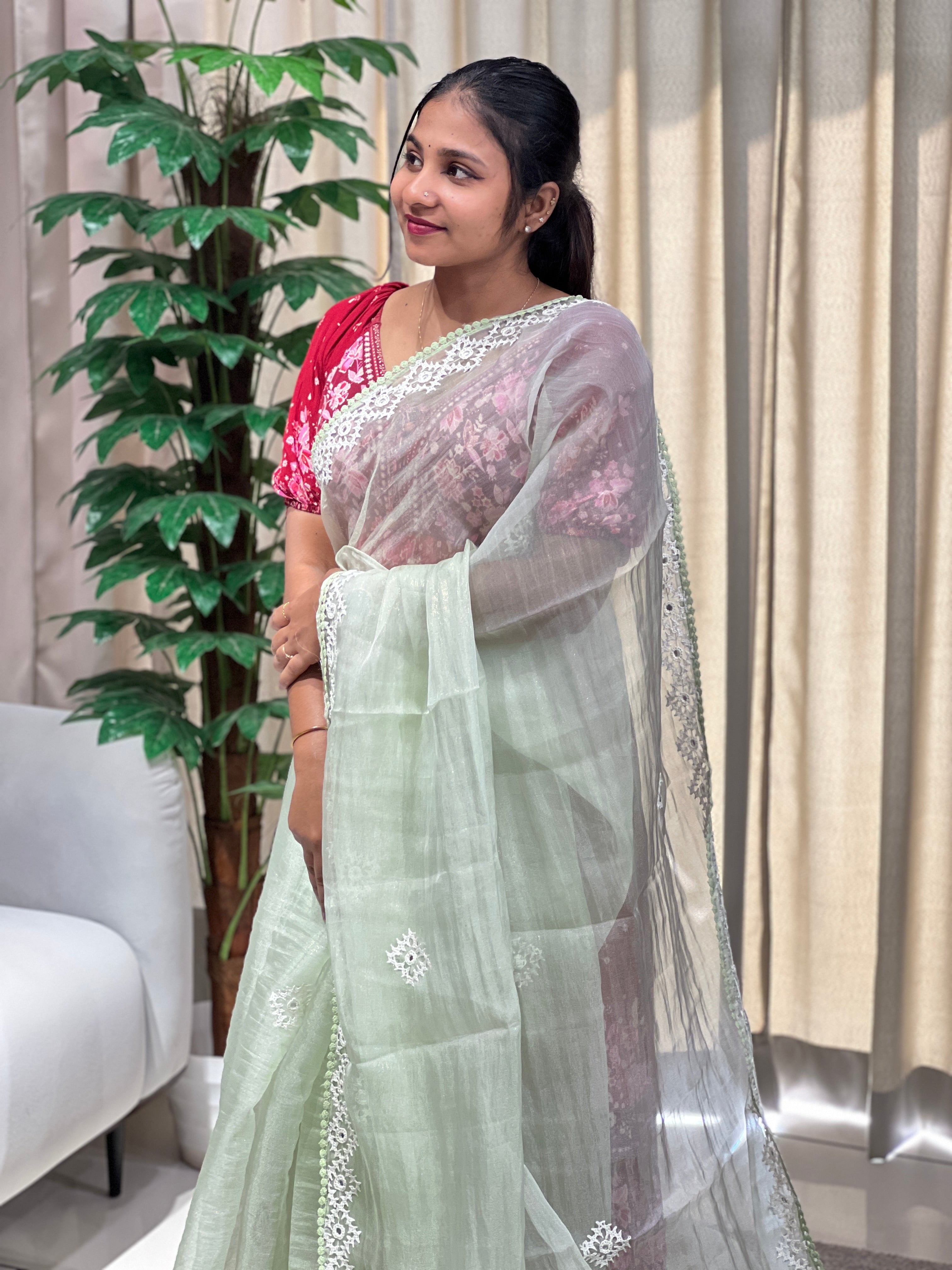 Kutch Work Detailed Crushed Tissue Organza Saree | BLD1917