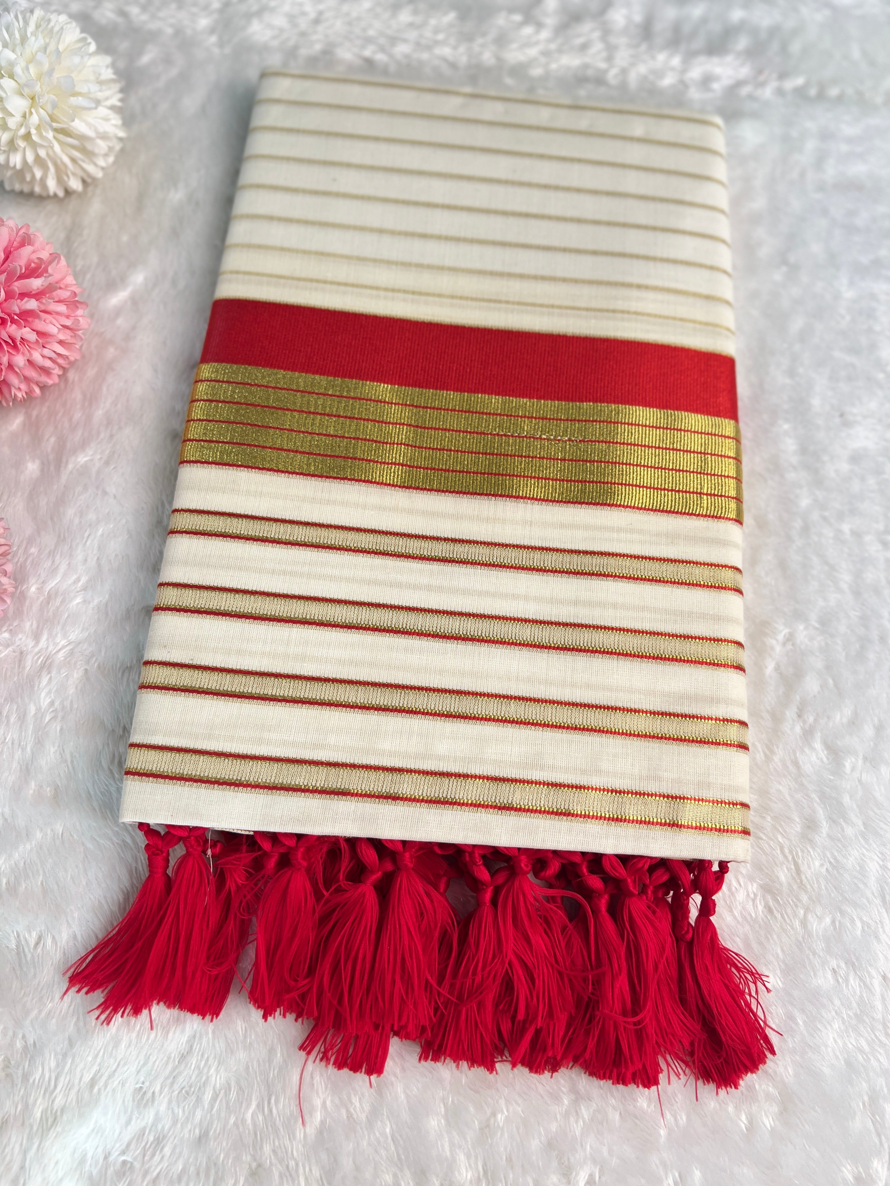 Double Border Pattern Kerala Cotton Saree | GAT533