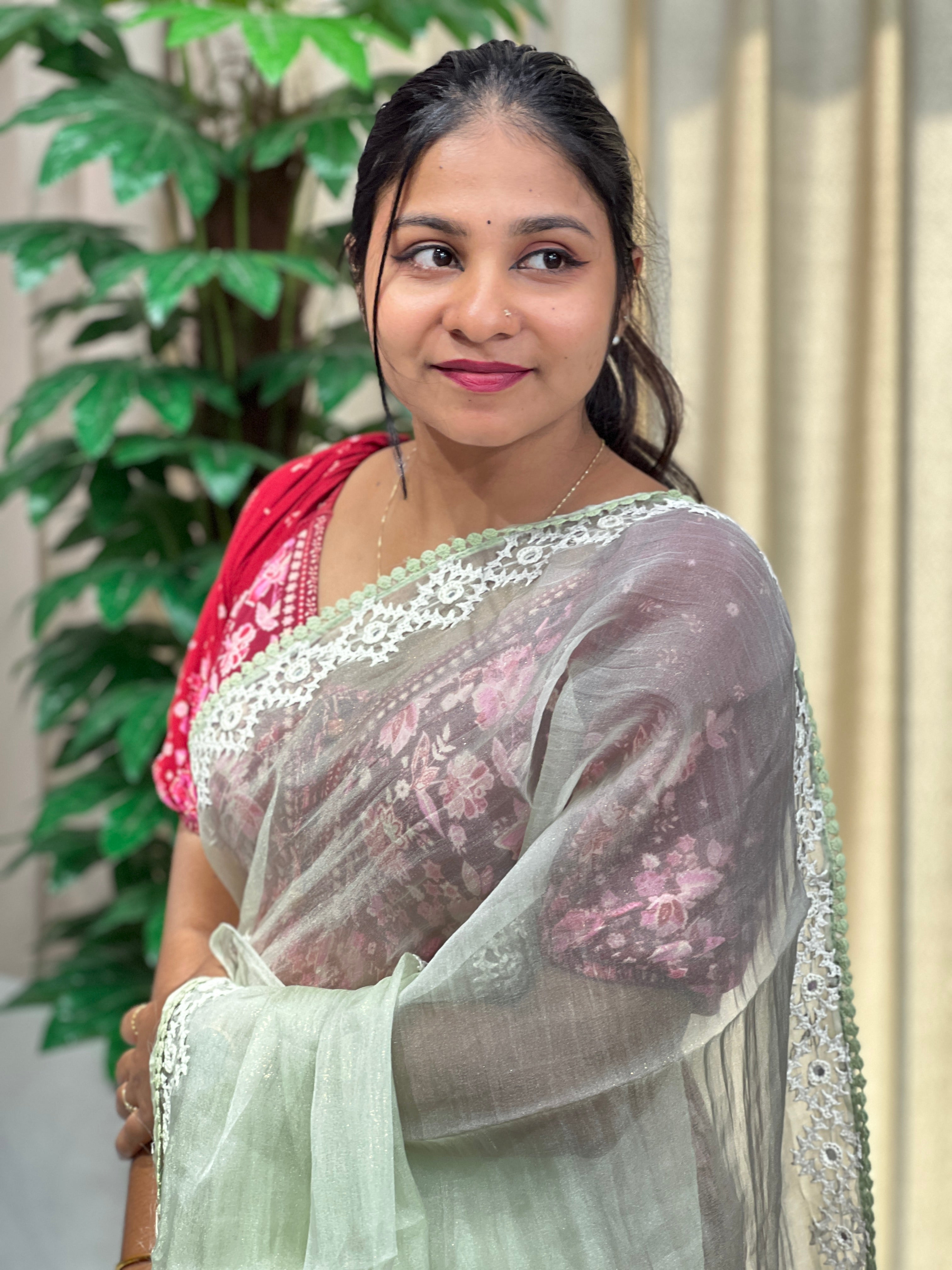 Kutch Work Detailed Crushed Tissue Organza Saree | BLD1917