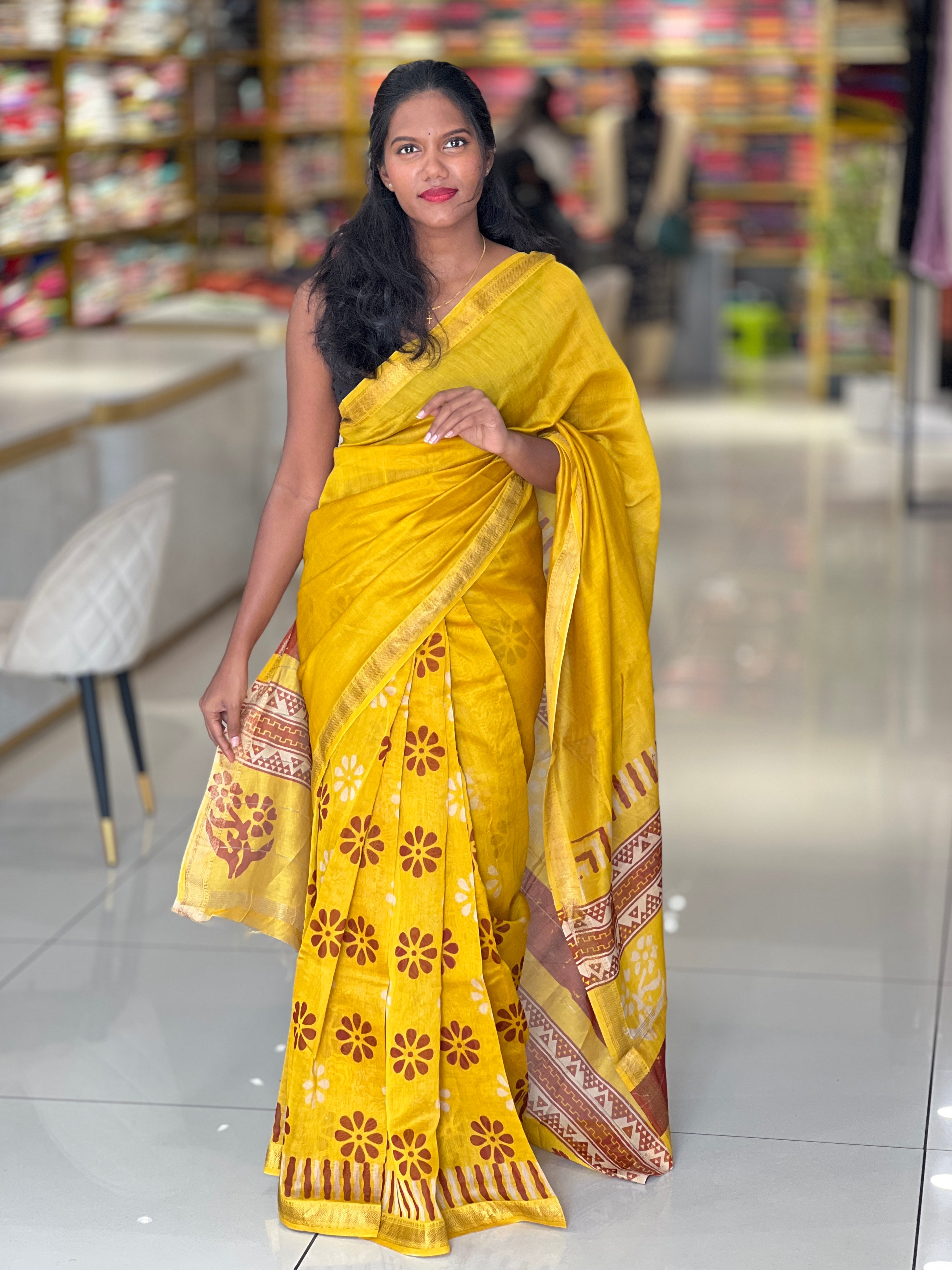 Block And Negative Printed Tussar Finish Saree | VFC582