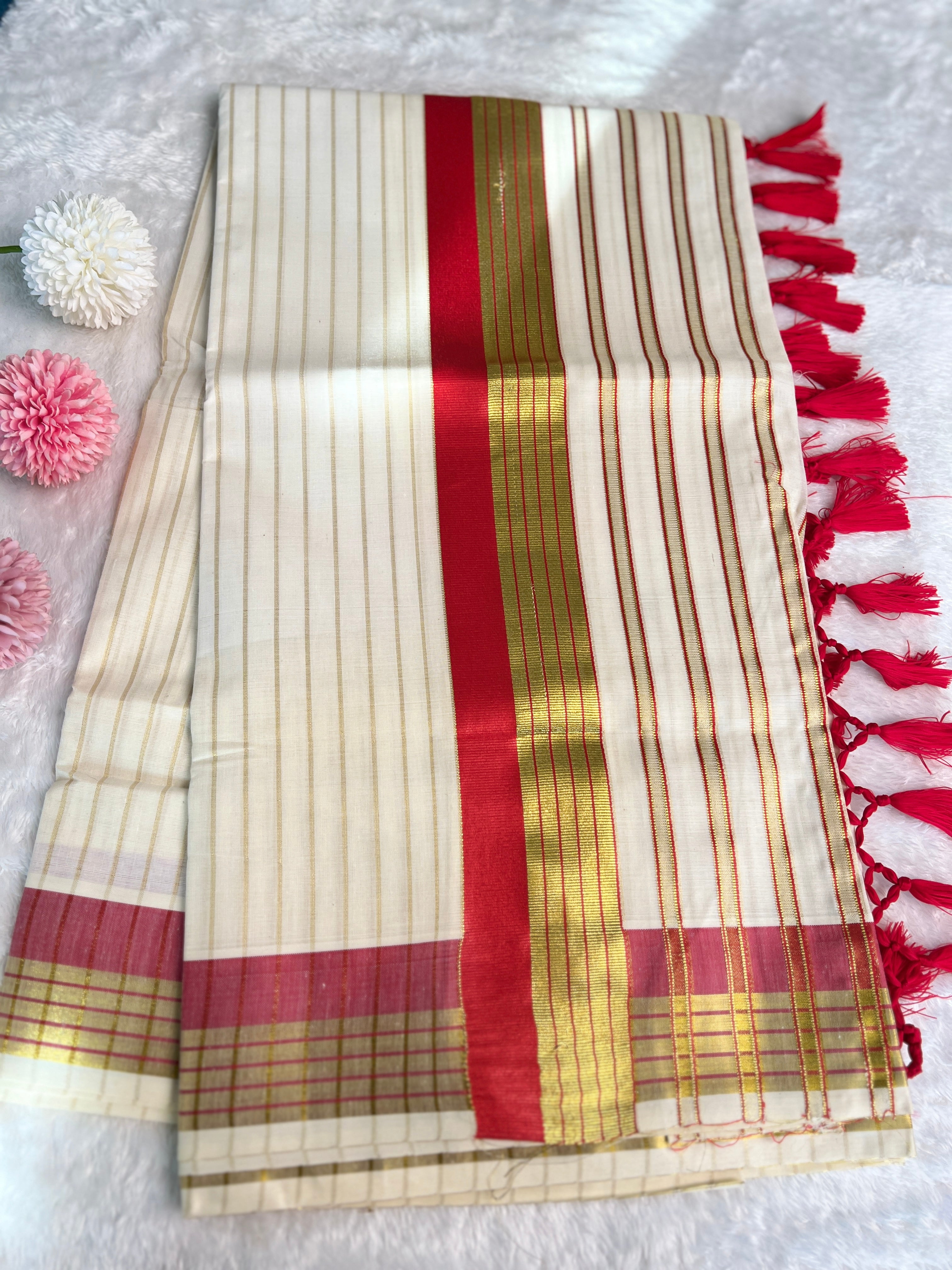Double Border Pattern Kerala Cotton Saree | GAT533