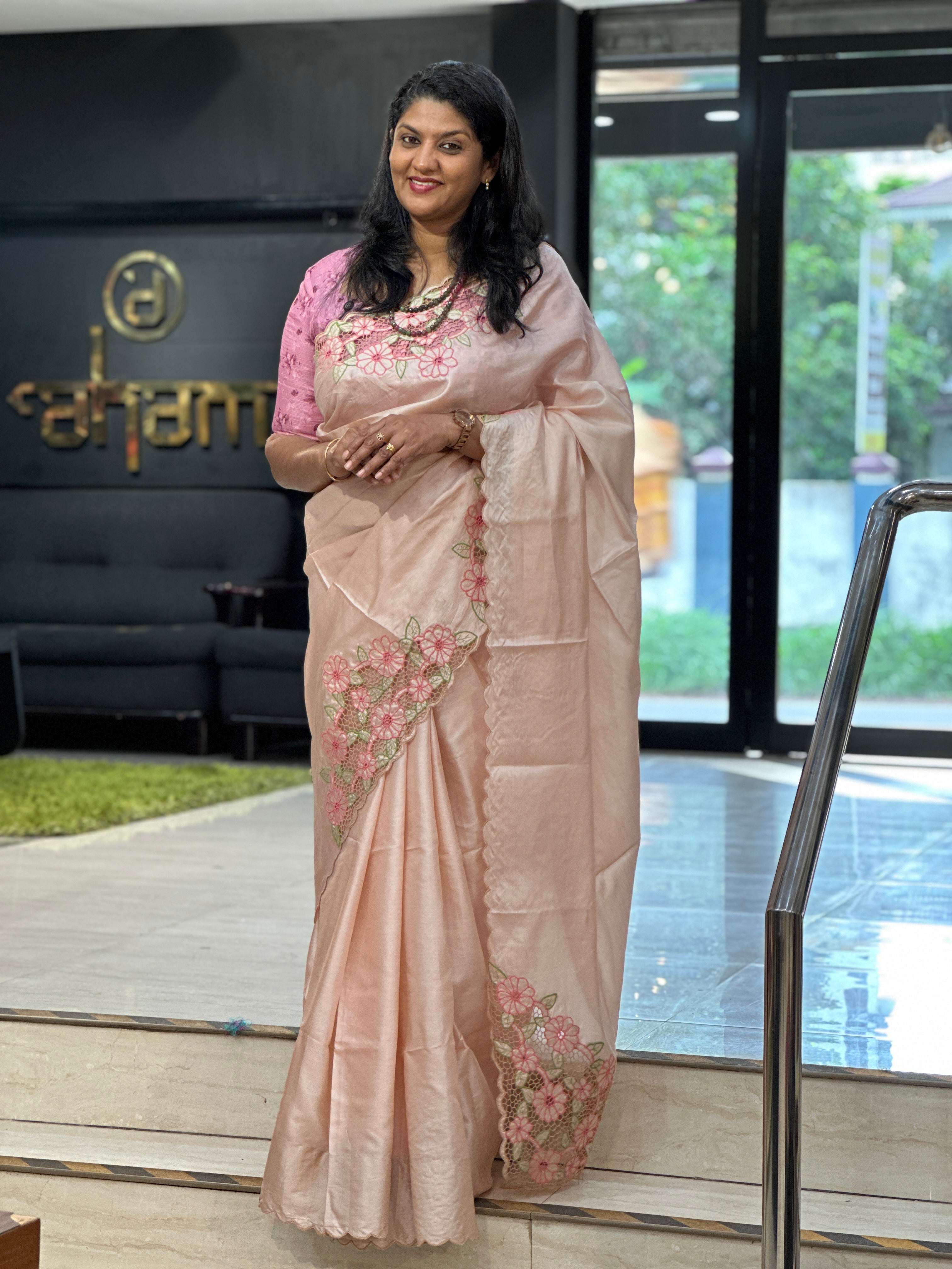 Floral Cut Work Embroidery Tussar Saree | TC497