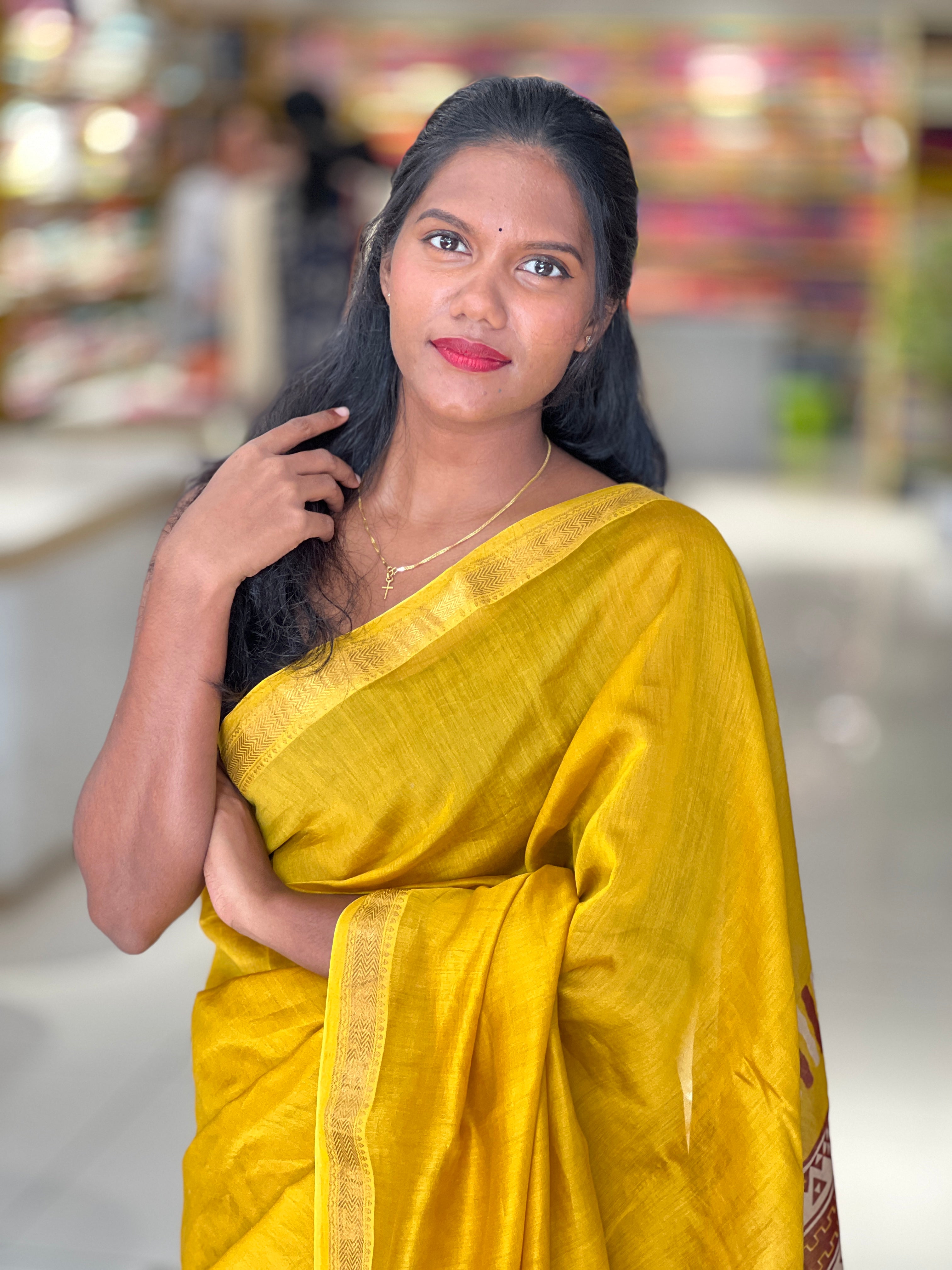 Block And Negative Printed Tussar Finish Saree | VFC582