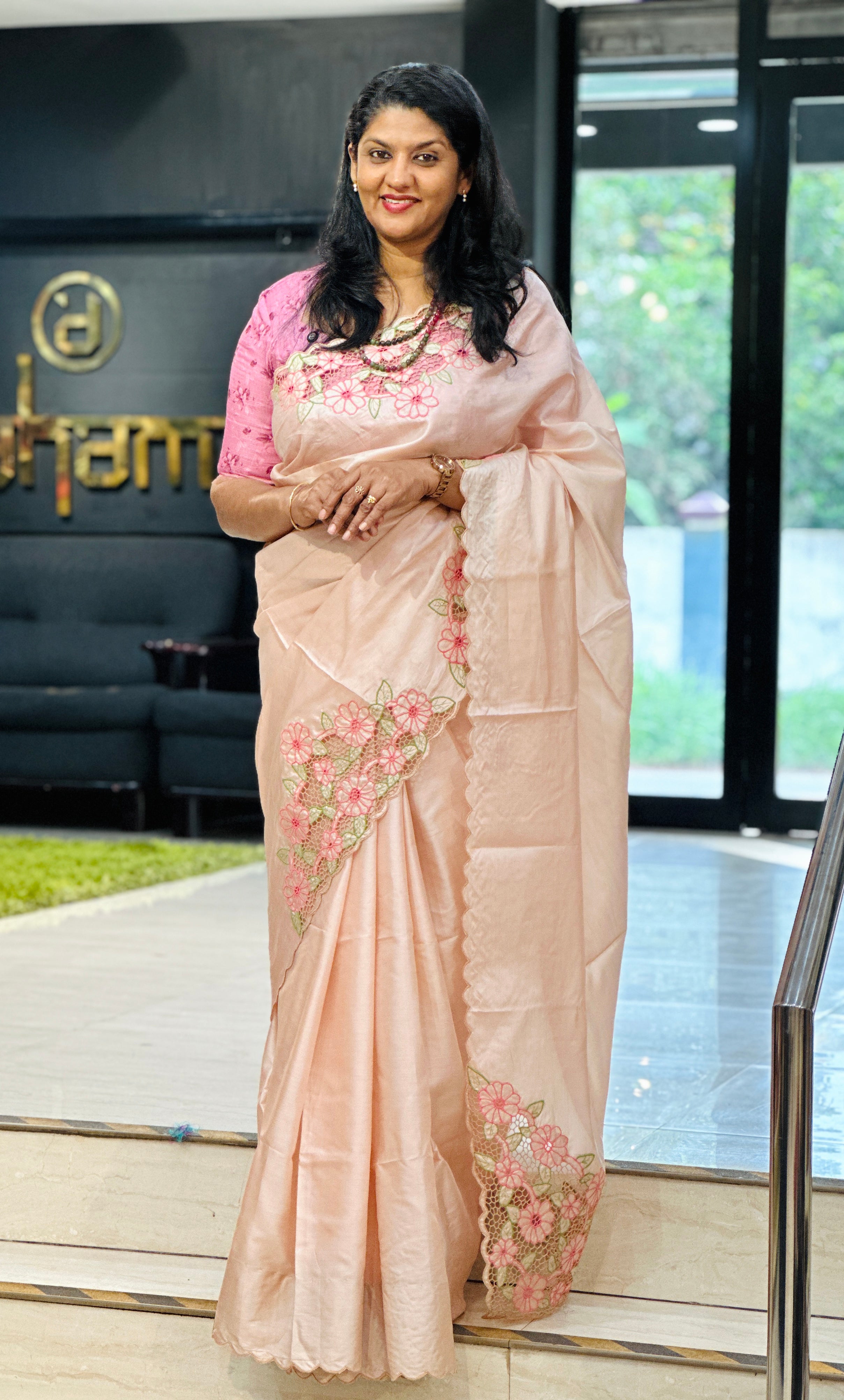 Floral Cut Work Embroidery Tussar Saree | TC497