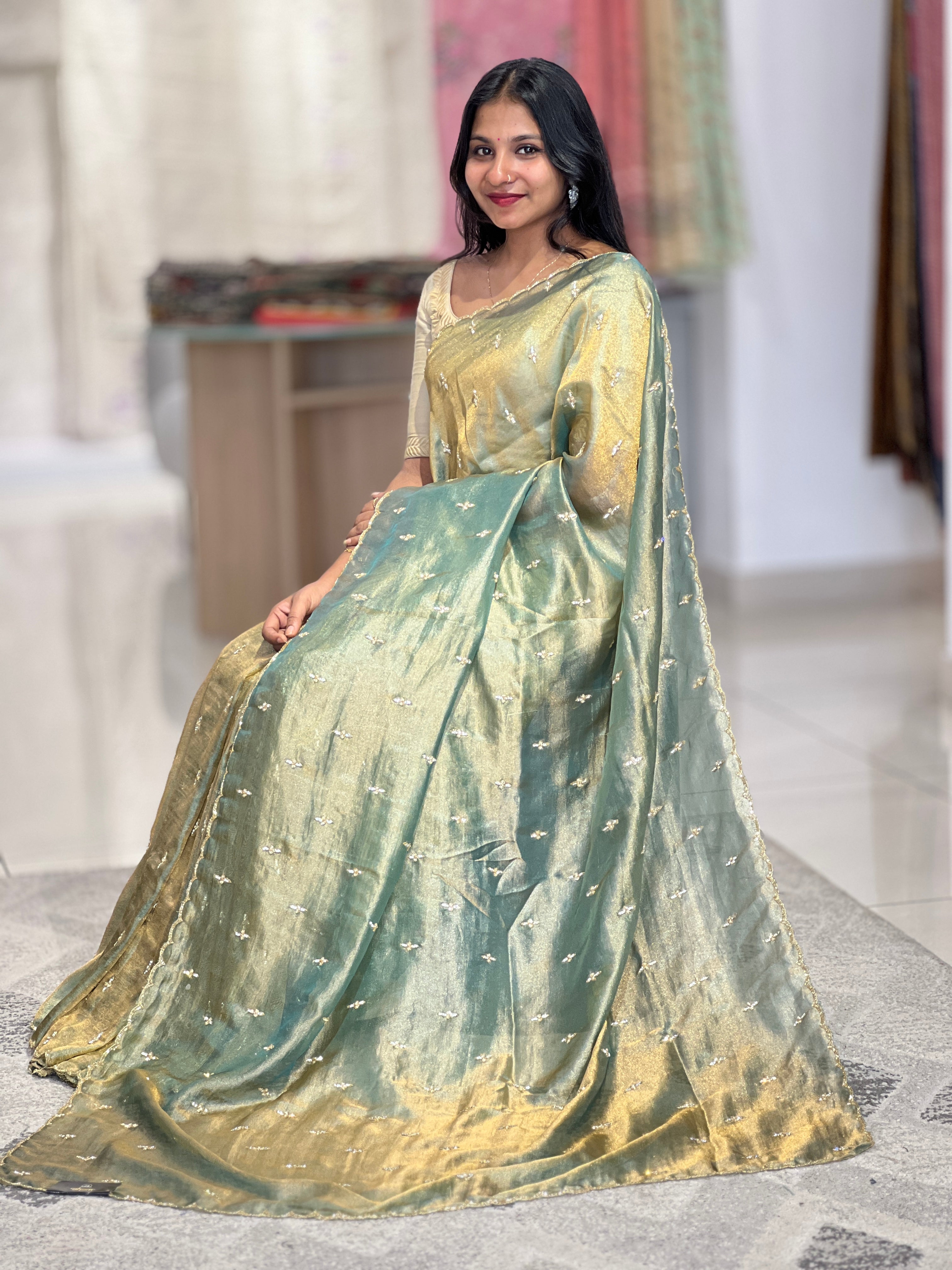 Hand Work Shimmer Georgette Saree | SBP804