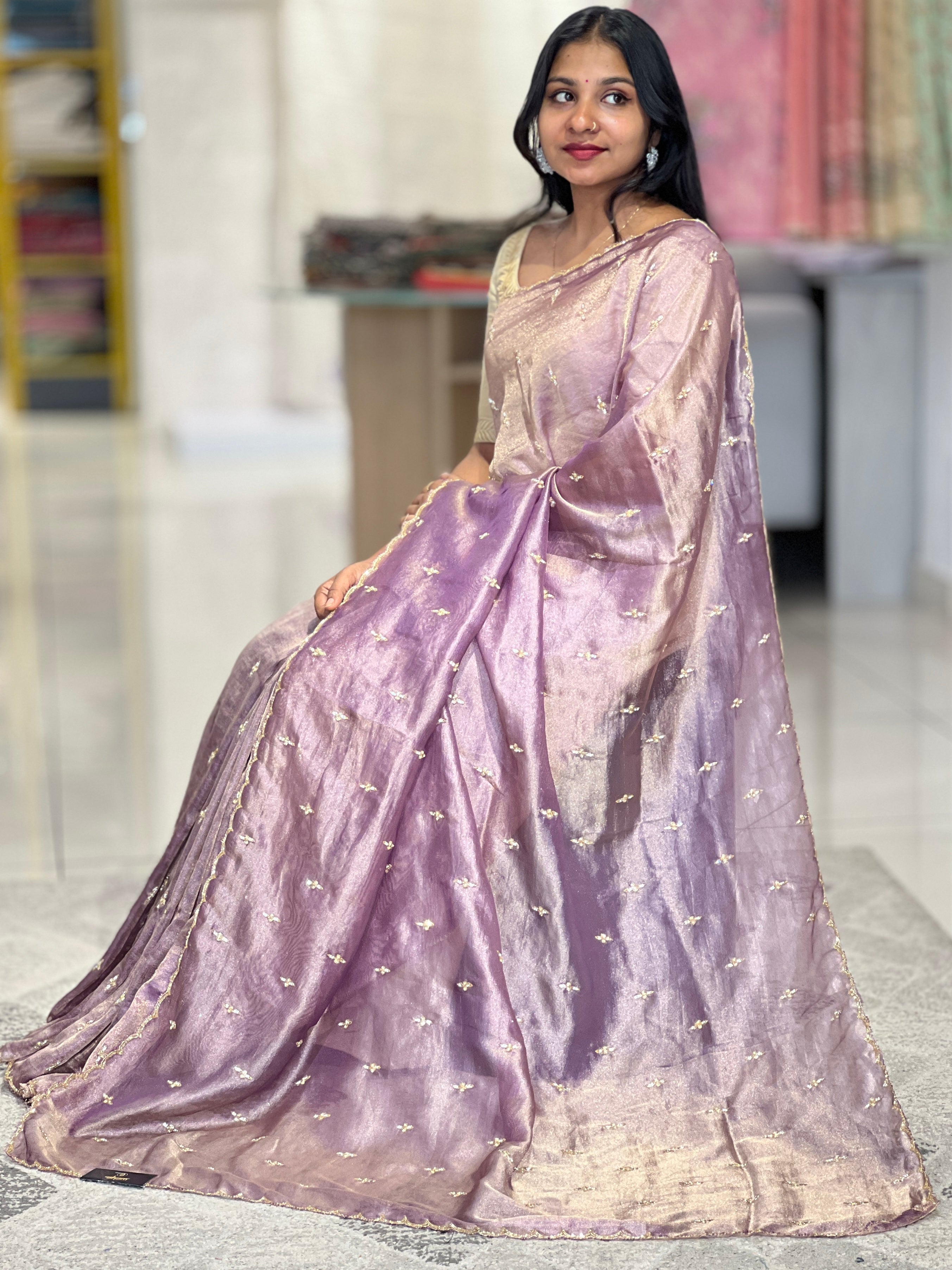 Hand Work Shimmer Georgette Saree | SBP805