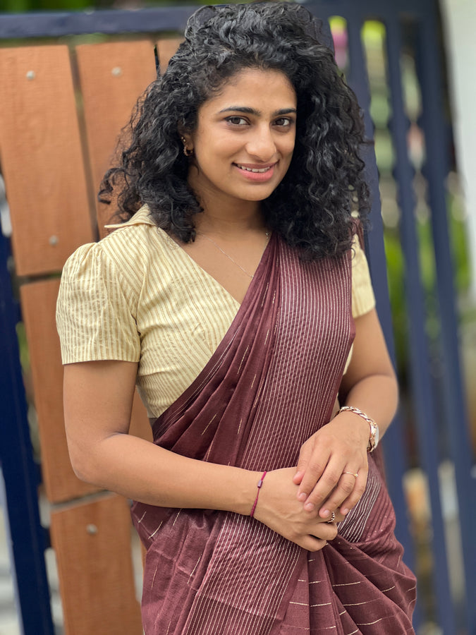 Stripe Patterned Bhagalpuri Linen Saree | SK429
