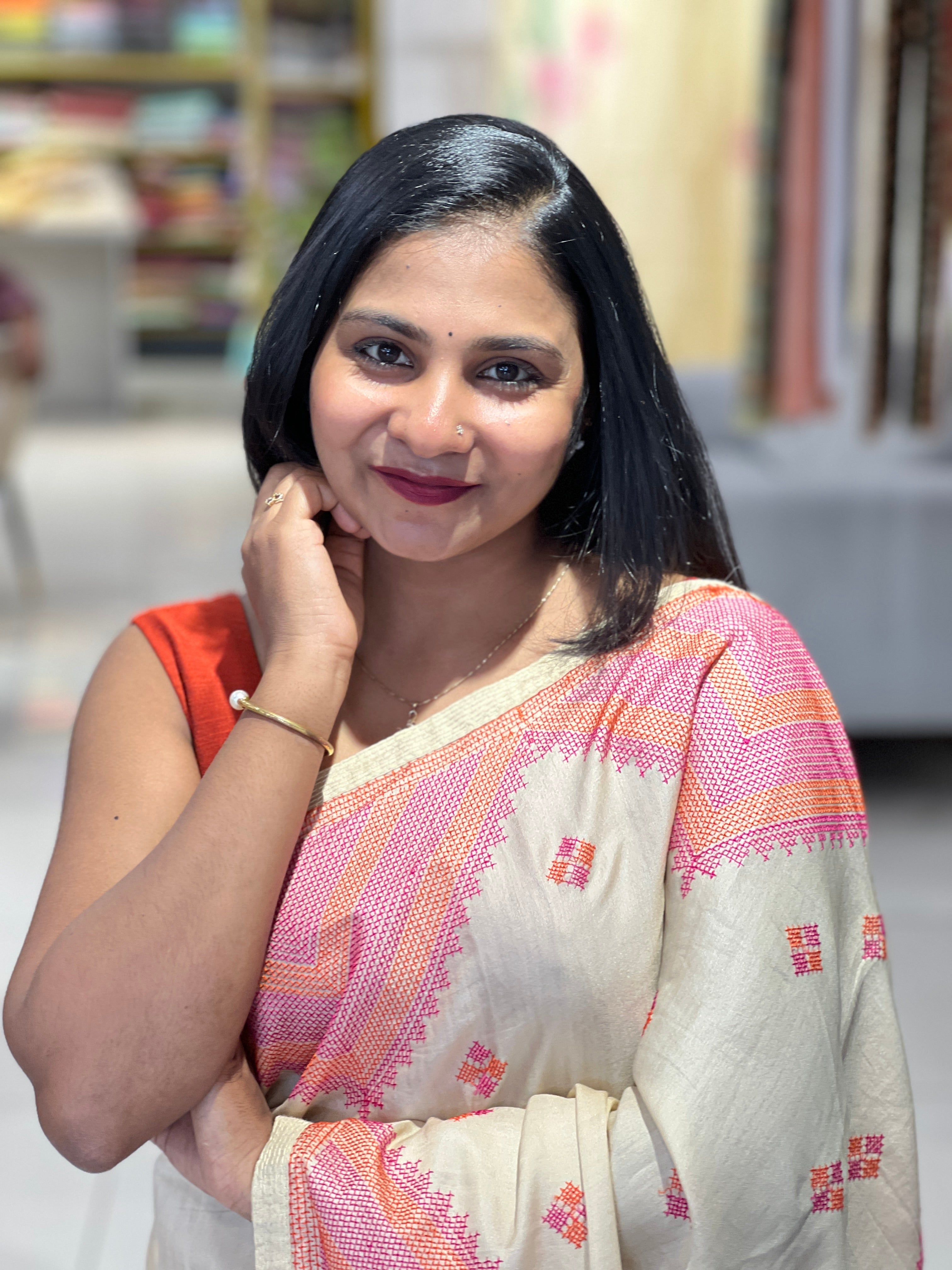 Dola Silk Saree With Cross Stitch Pattern | ARS335