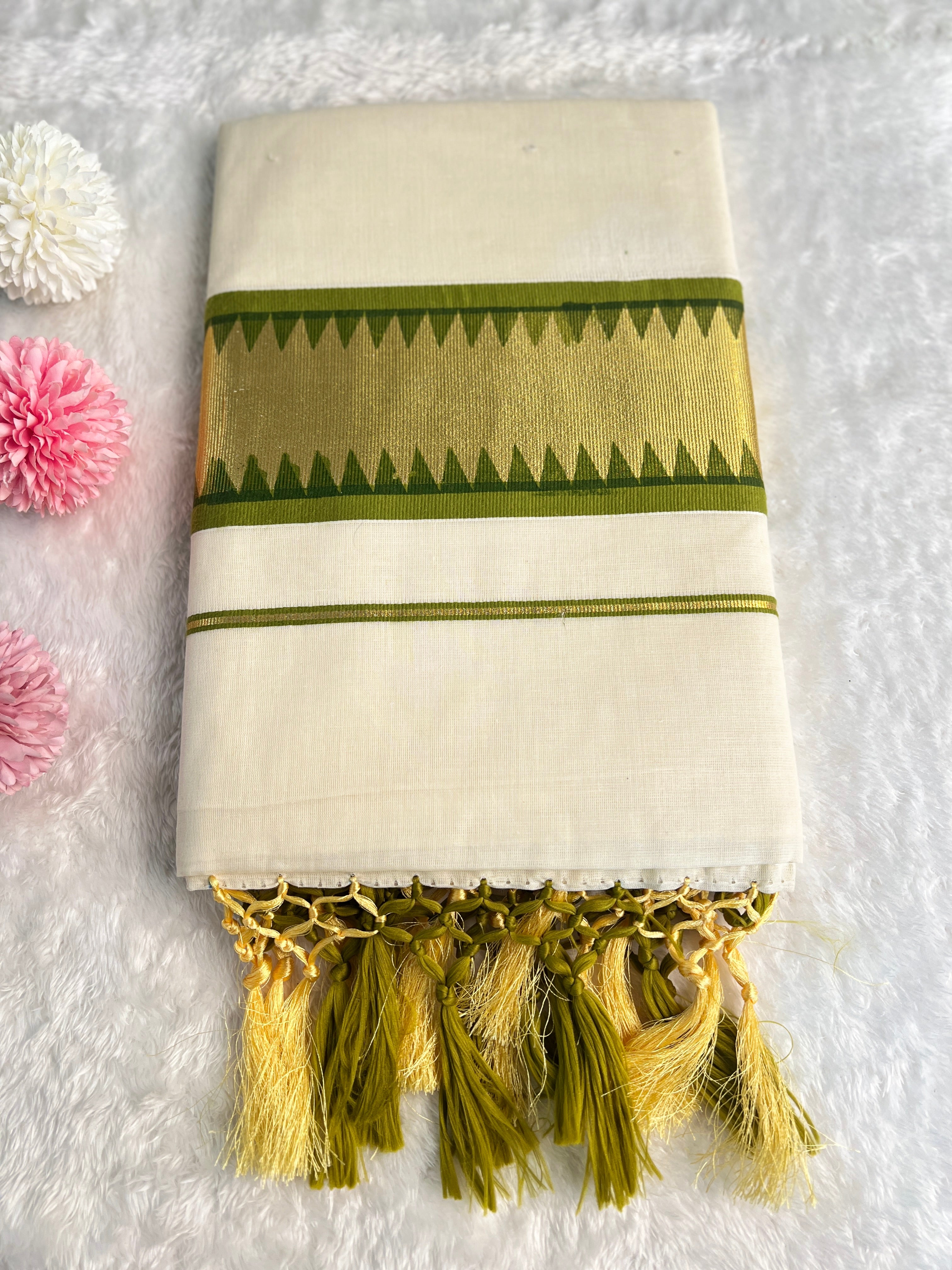 Temple Pattern Border Kerala Cotton Saree | GAT507