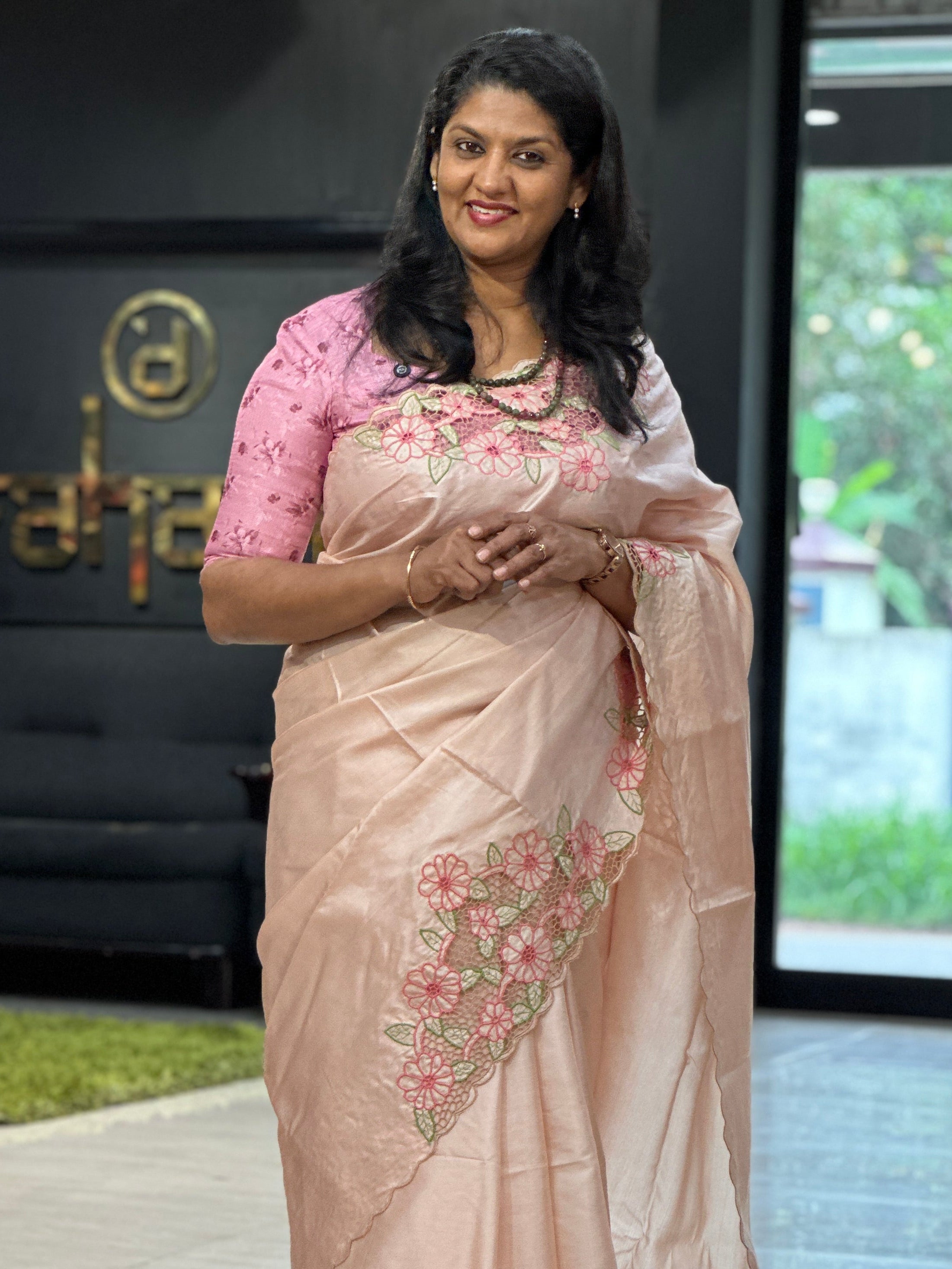 Floral Cut Work Embroidery Tussar Saree | TC497