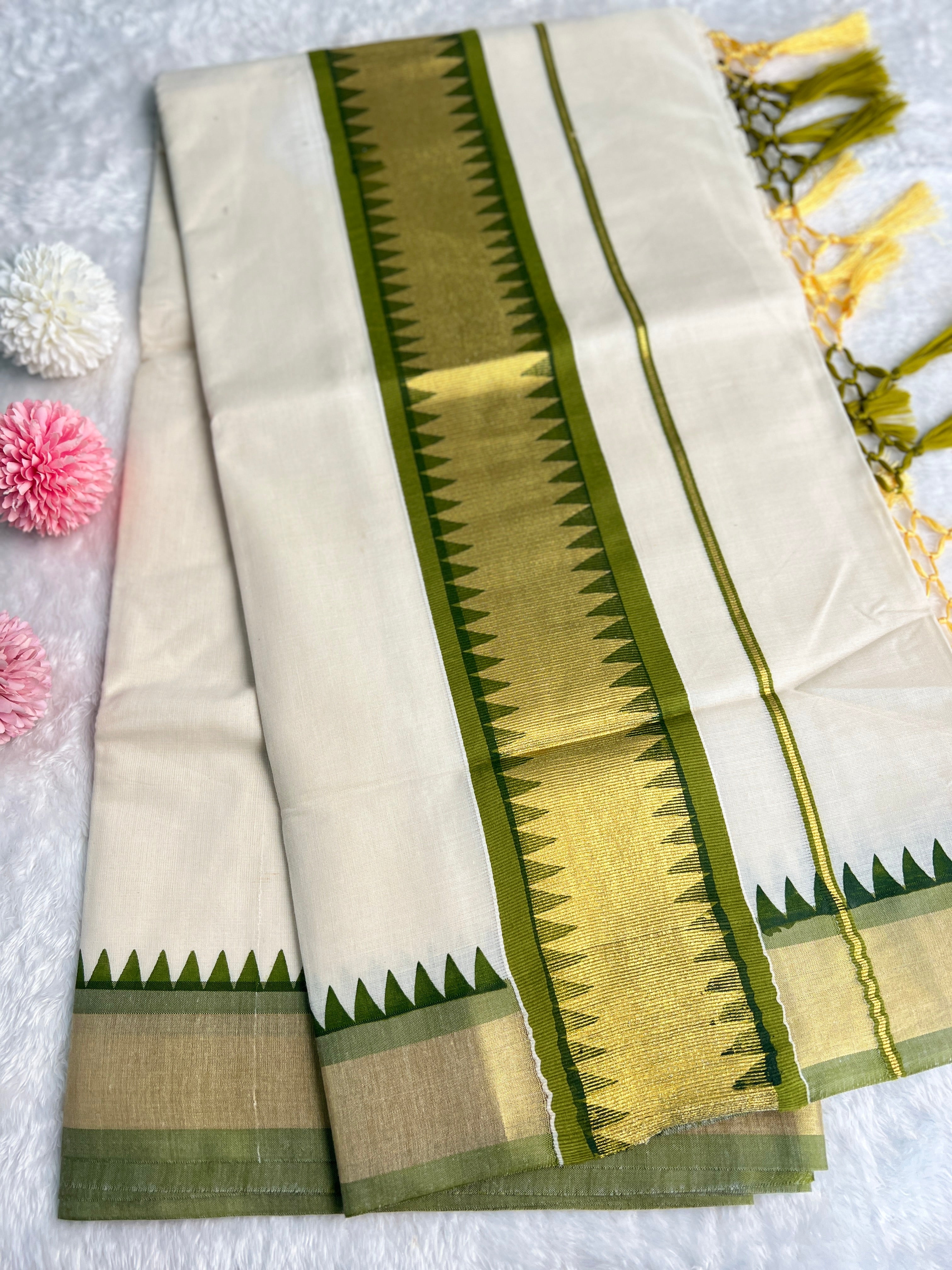 Temple Pattern Border Kerala Cotton Saree | GAT507