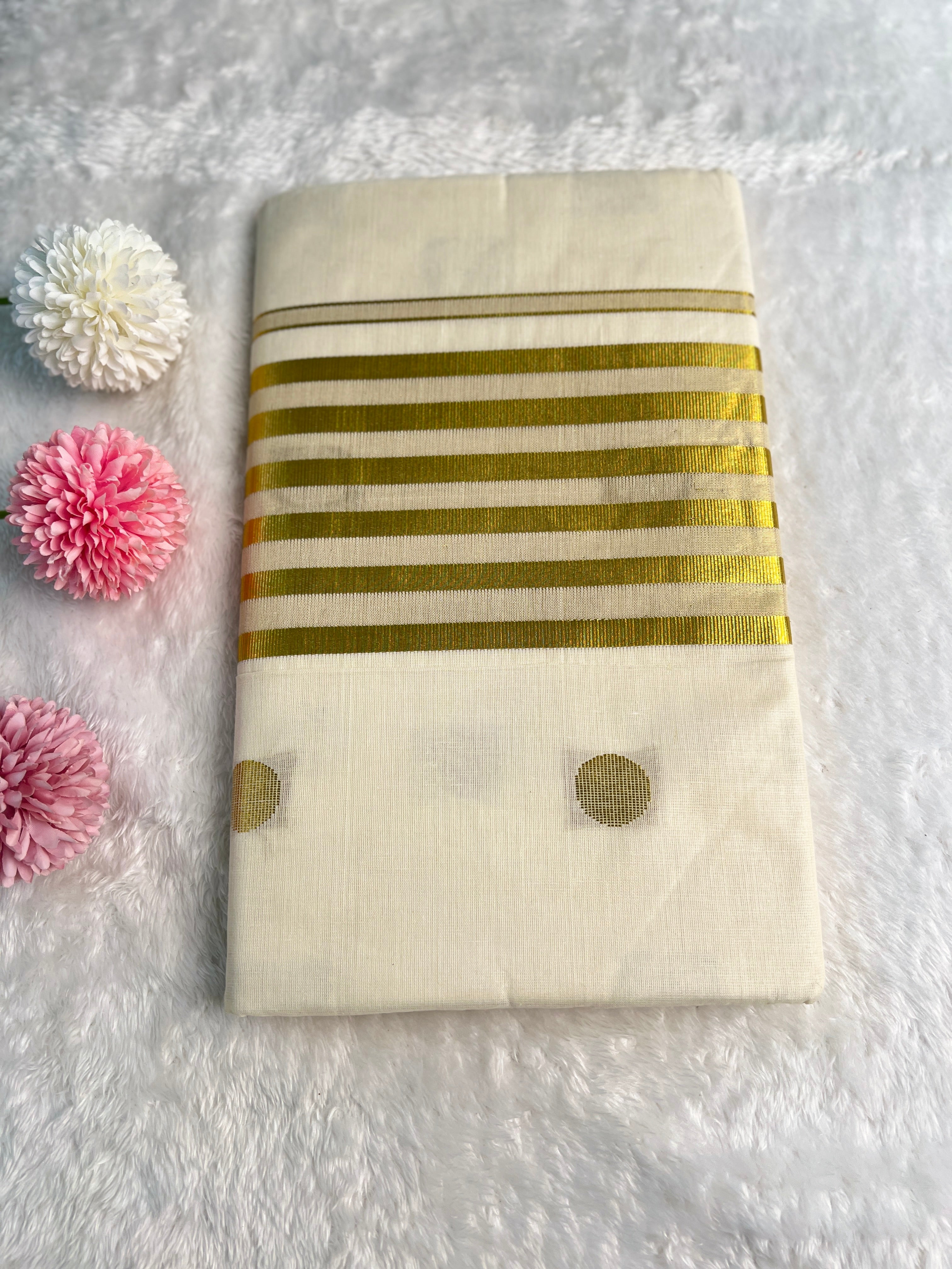 Polka Dots Pattern Kerala Cotton Saree | GAT510