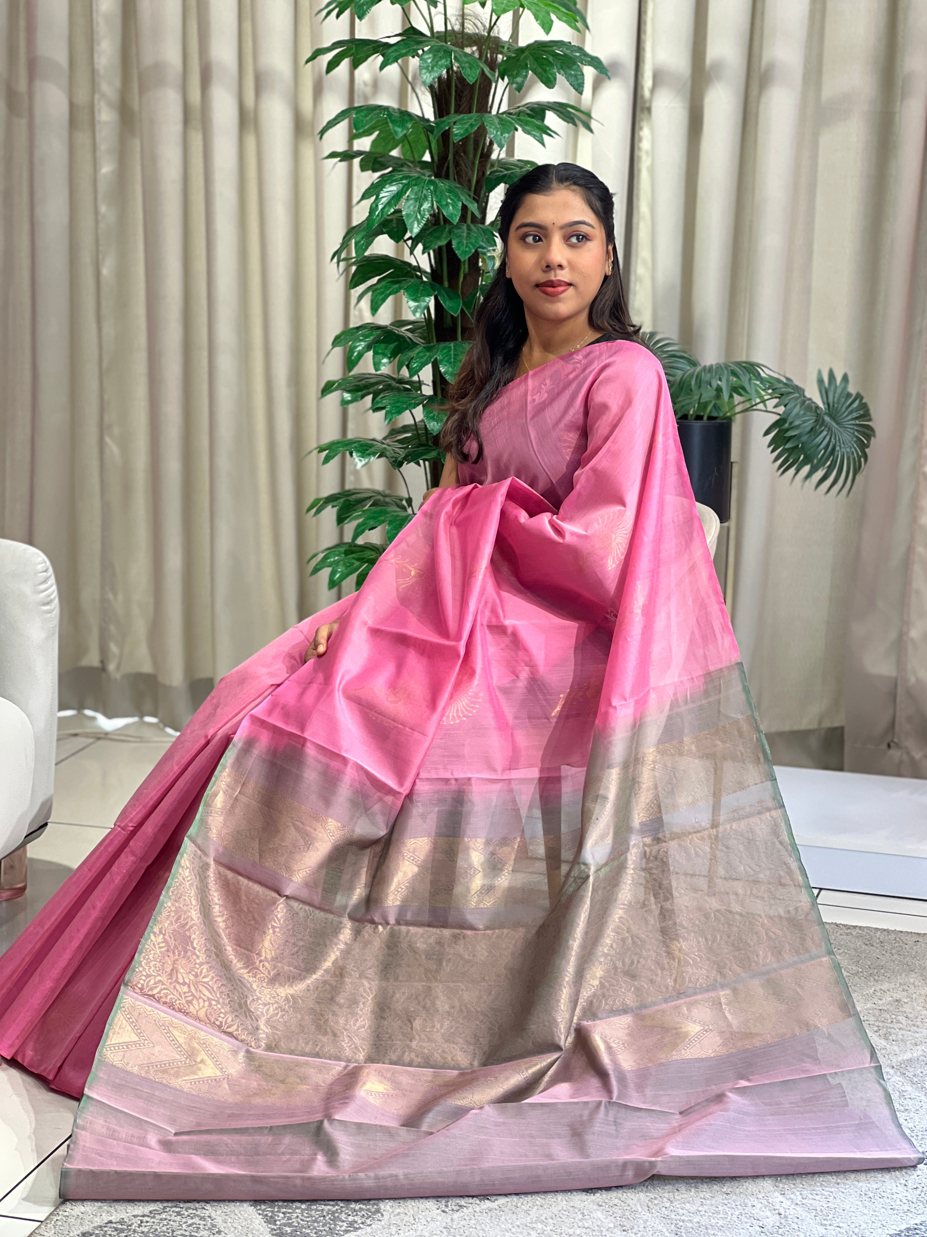 Peacock Feather Design Silk Cotton Saree | KTS176
