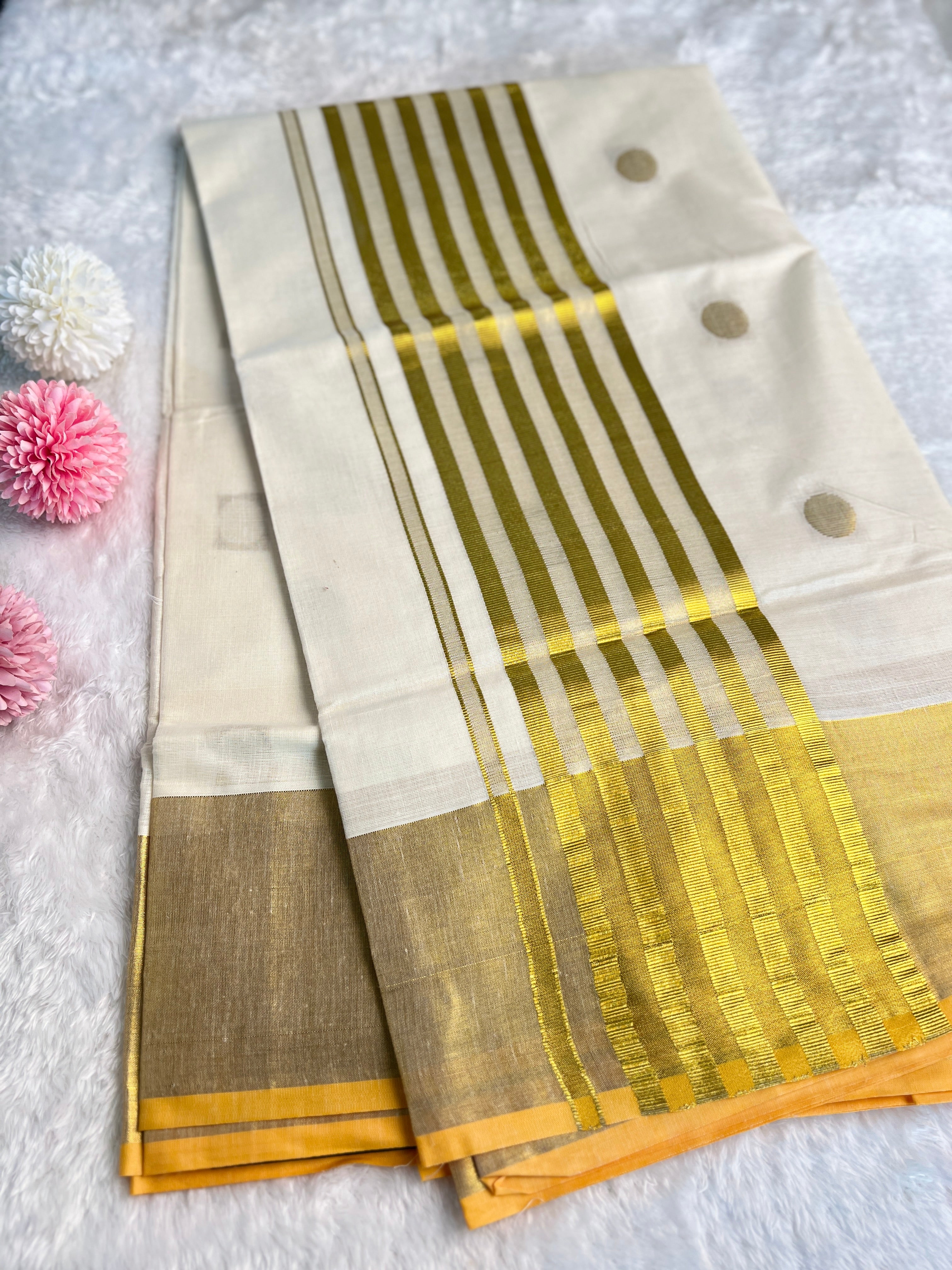Polka Dots Pattern Kerala Cotton Saree | GAT510