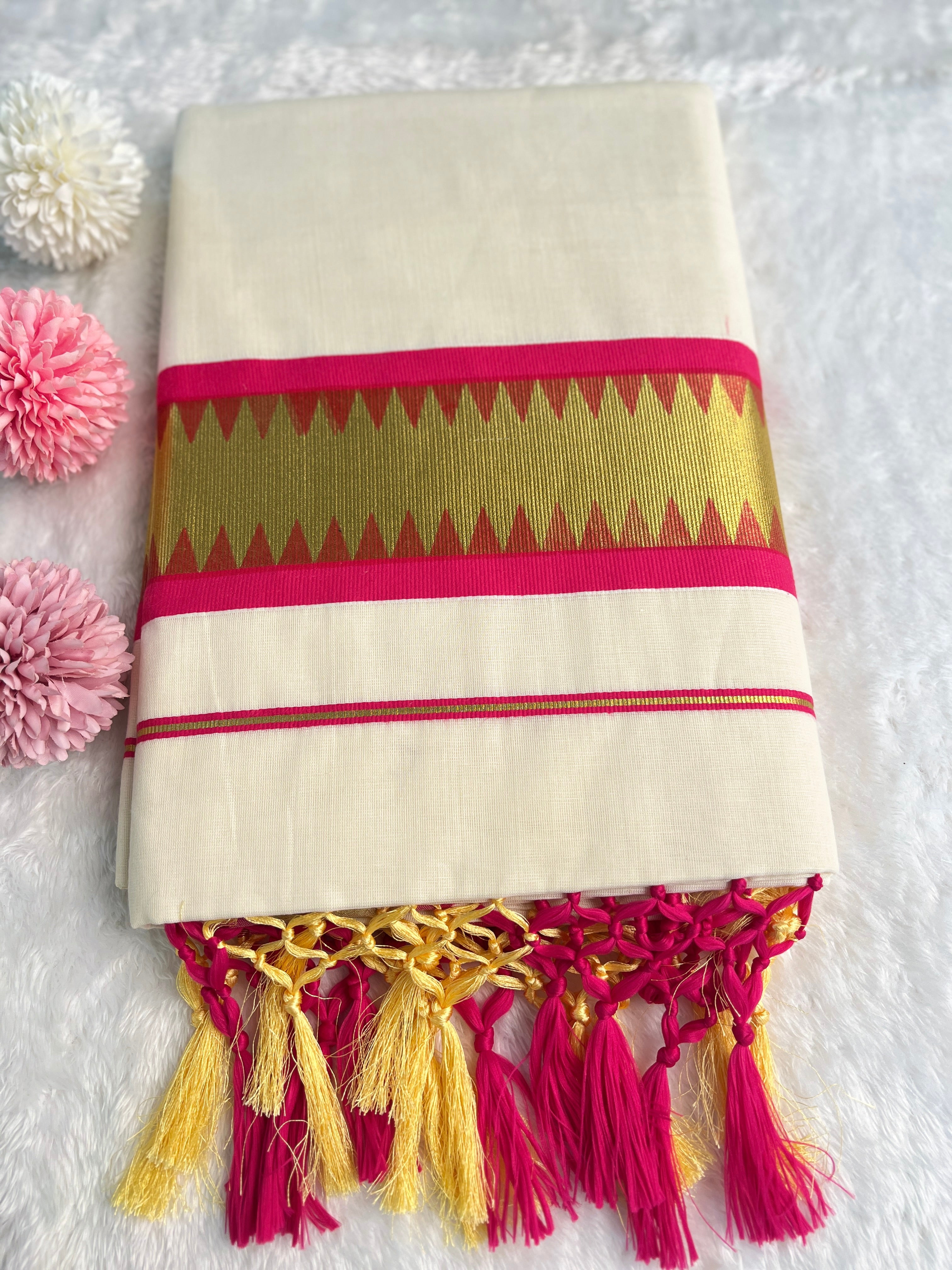 Temple Pattern Border Kerala Cotton Saree | GAT506