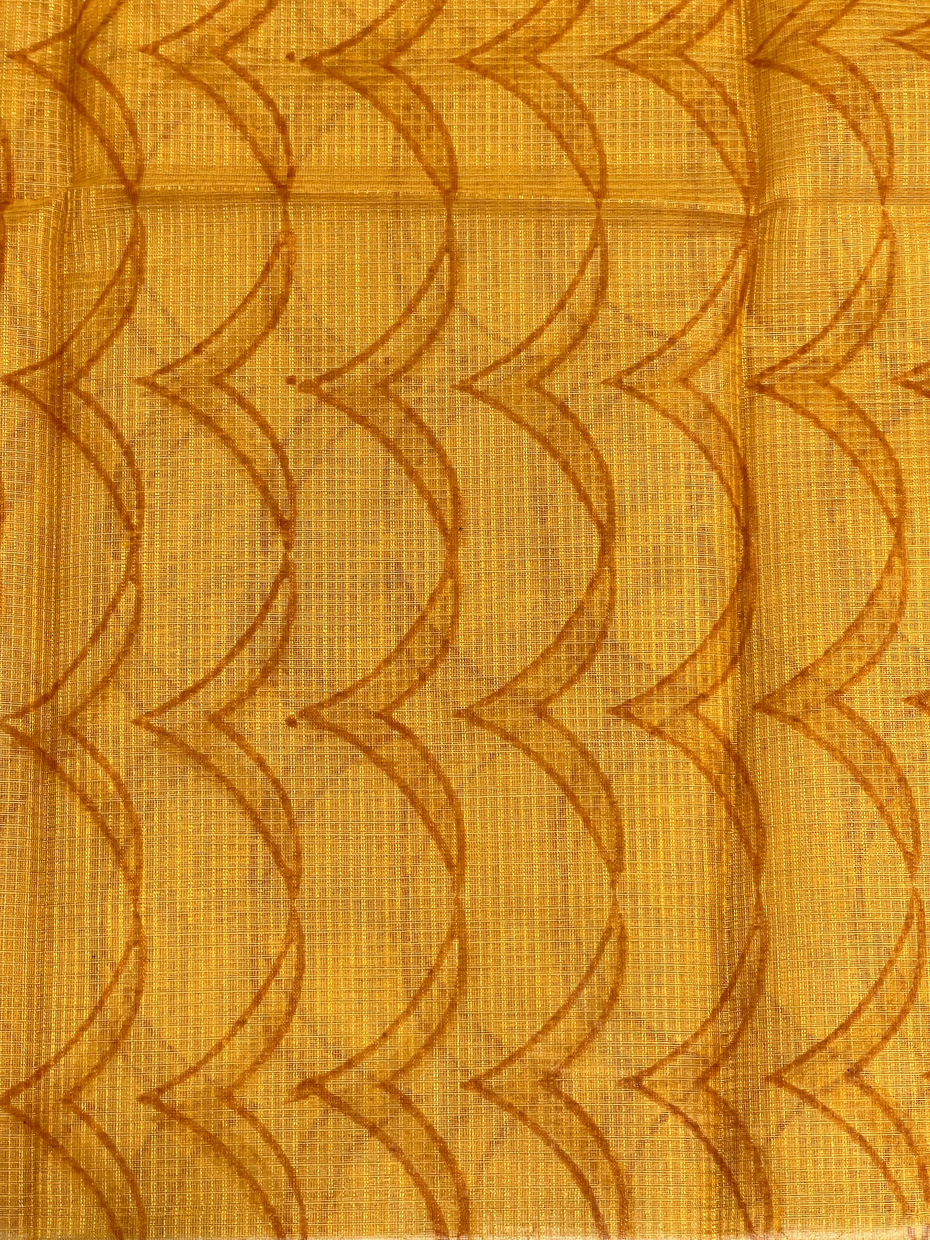 Block Printed Muga Check Organza Saree | JSC488