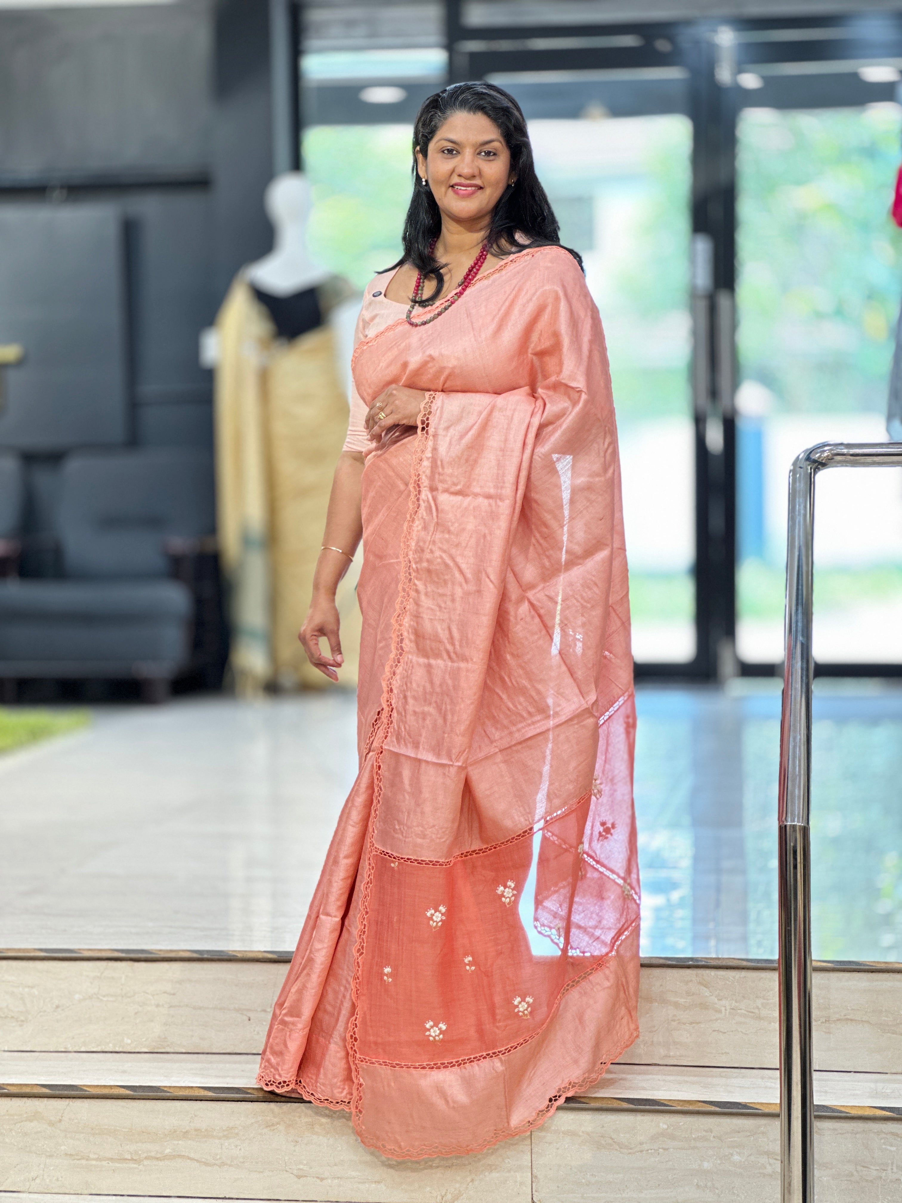 Scallop Pattern Twine Cut Desi Tussar Saree | TC501