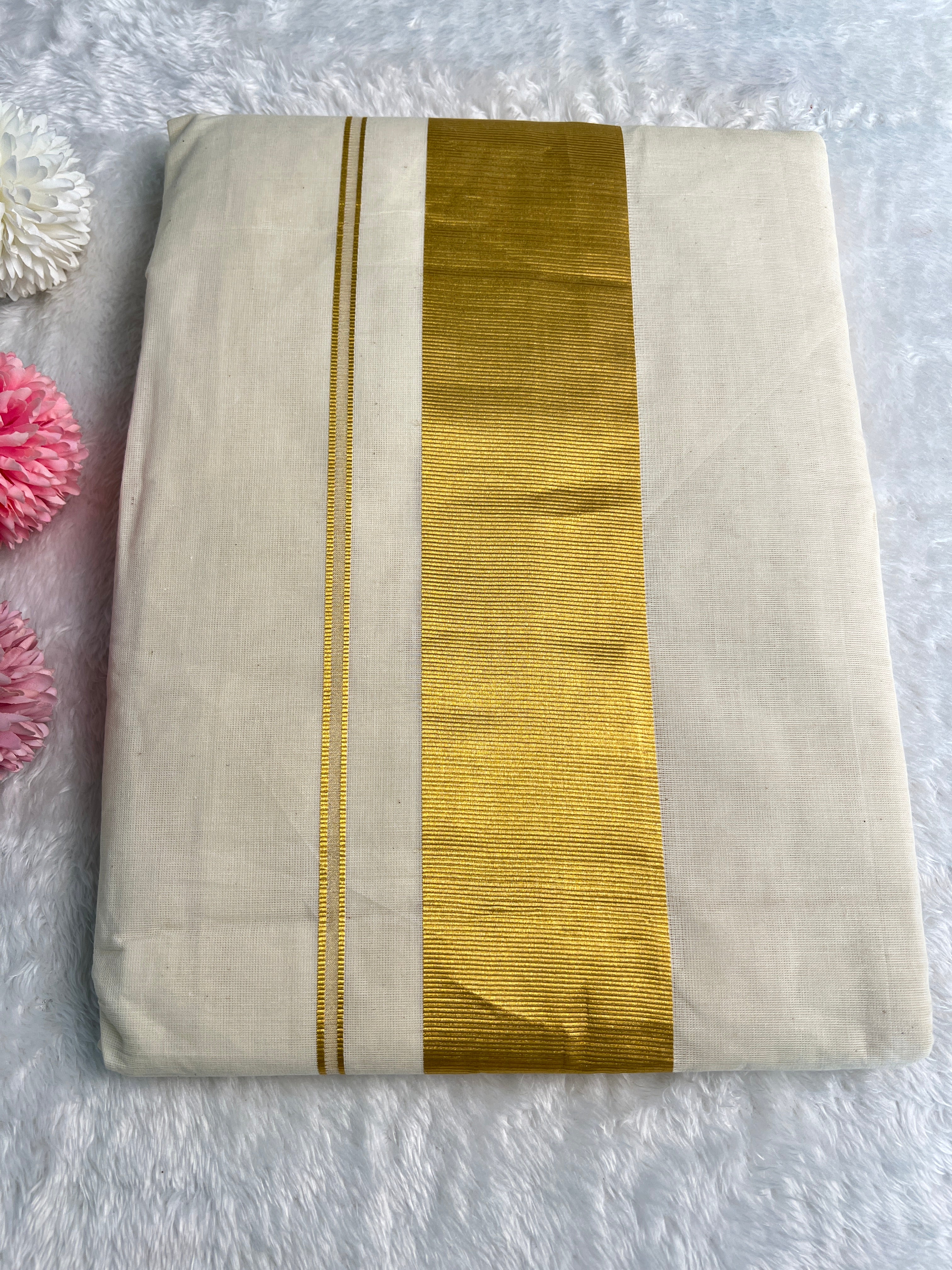 Golden Kasavu Pattern Kerala Cotton Saree | GAT596
