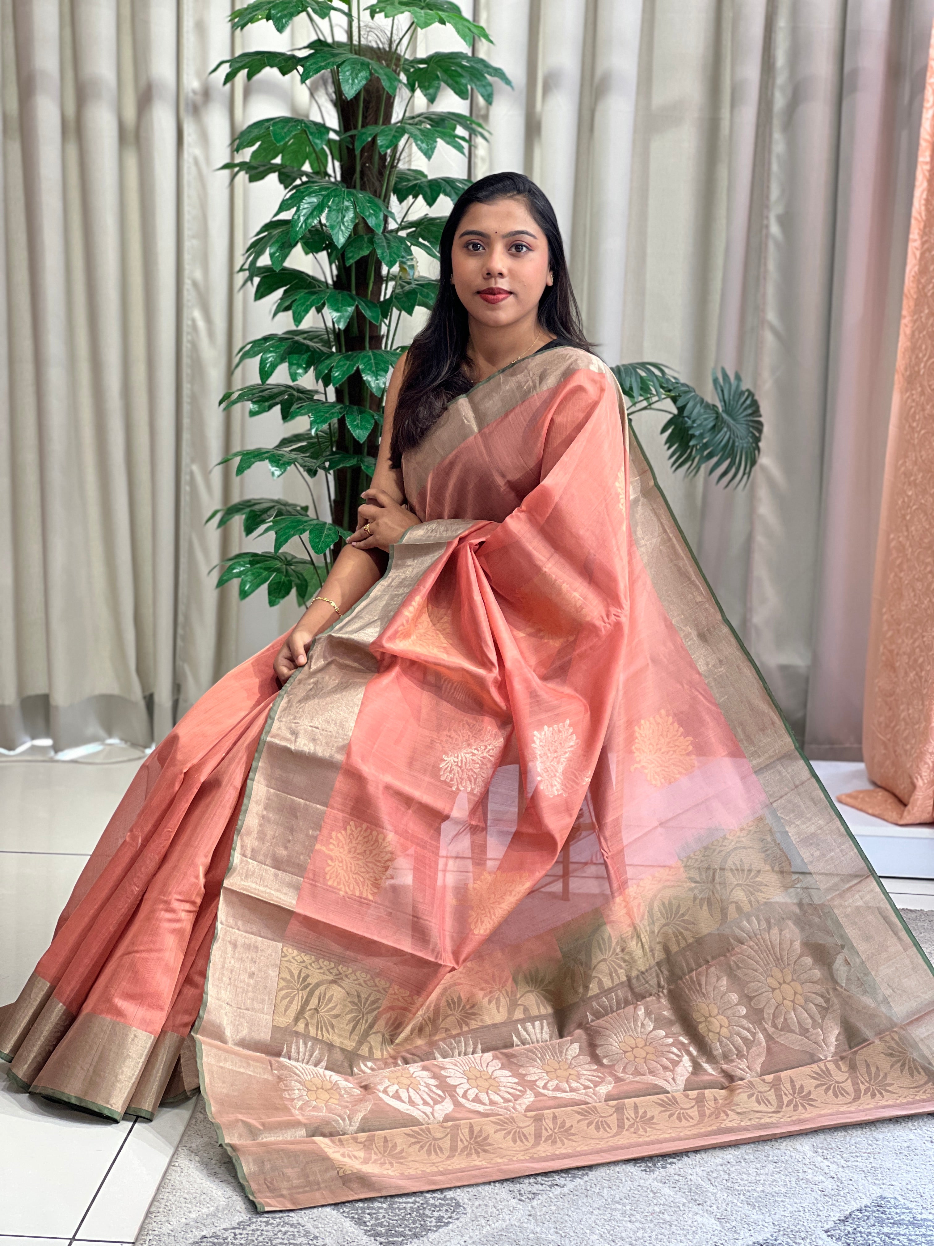 Peacock Feather Design Silk Cotton Saree | KTS183
