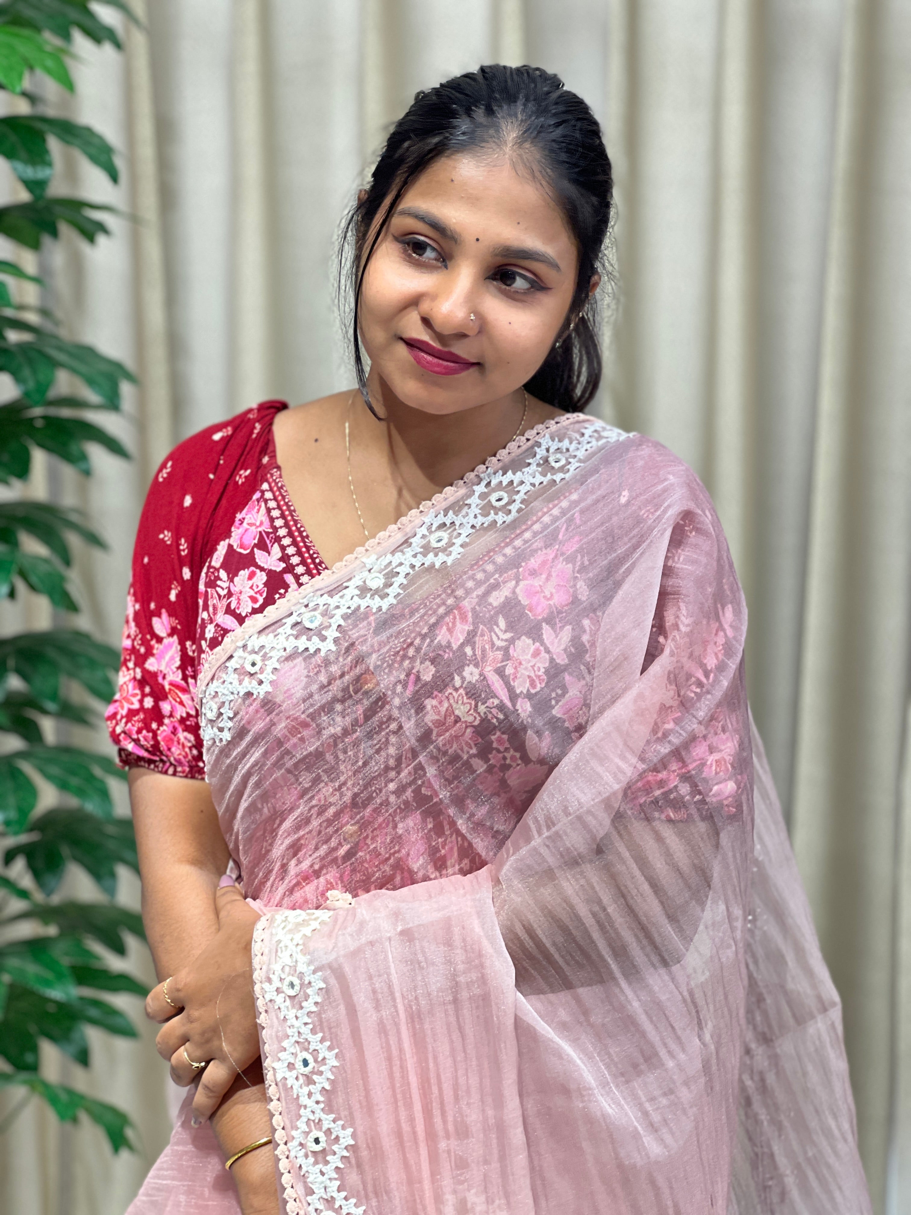 Kutch Work Detailed Crushed Tissue Organza Saree | BLD1918