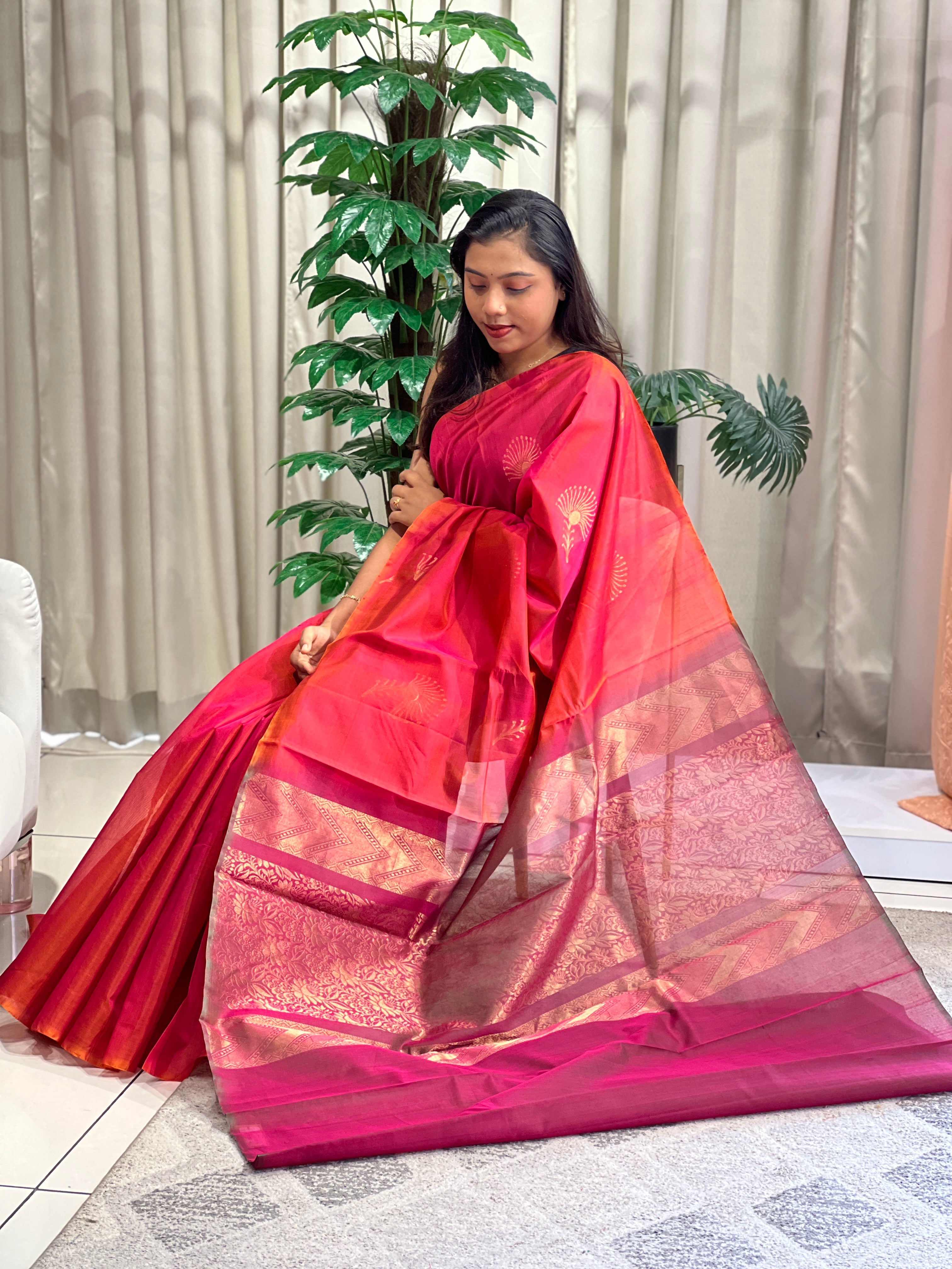 Peacock Feather Design Silk Cotton Saree | KTS177