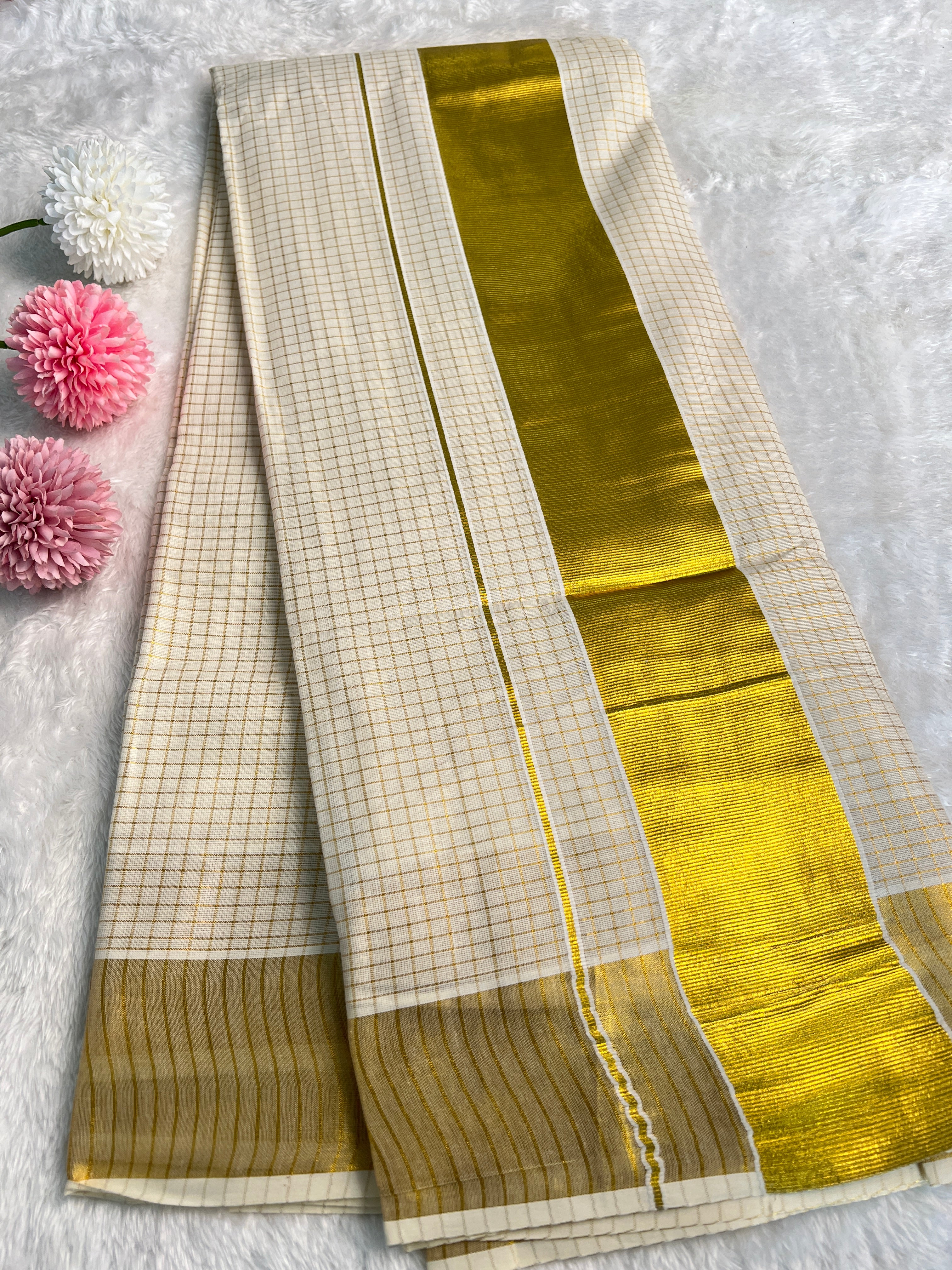 Check Pattern Kerala Cotton Saree | GAT597