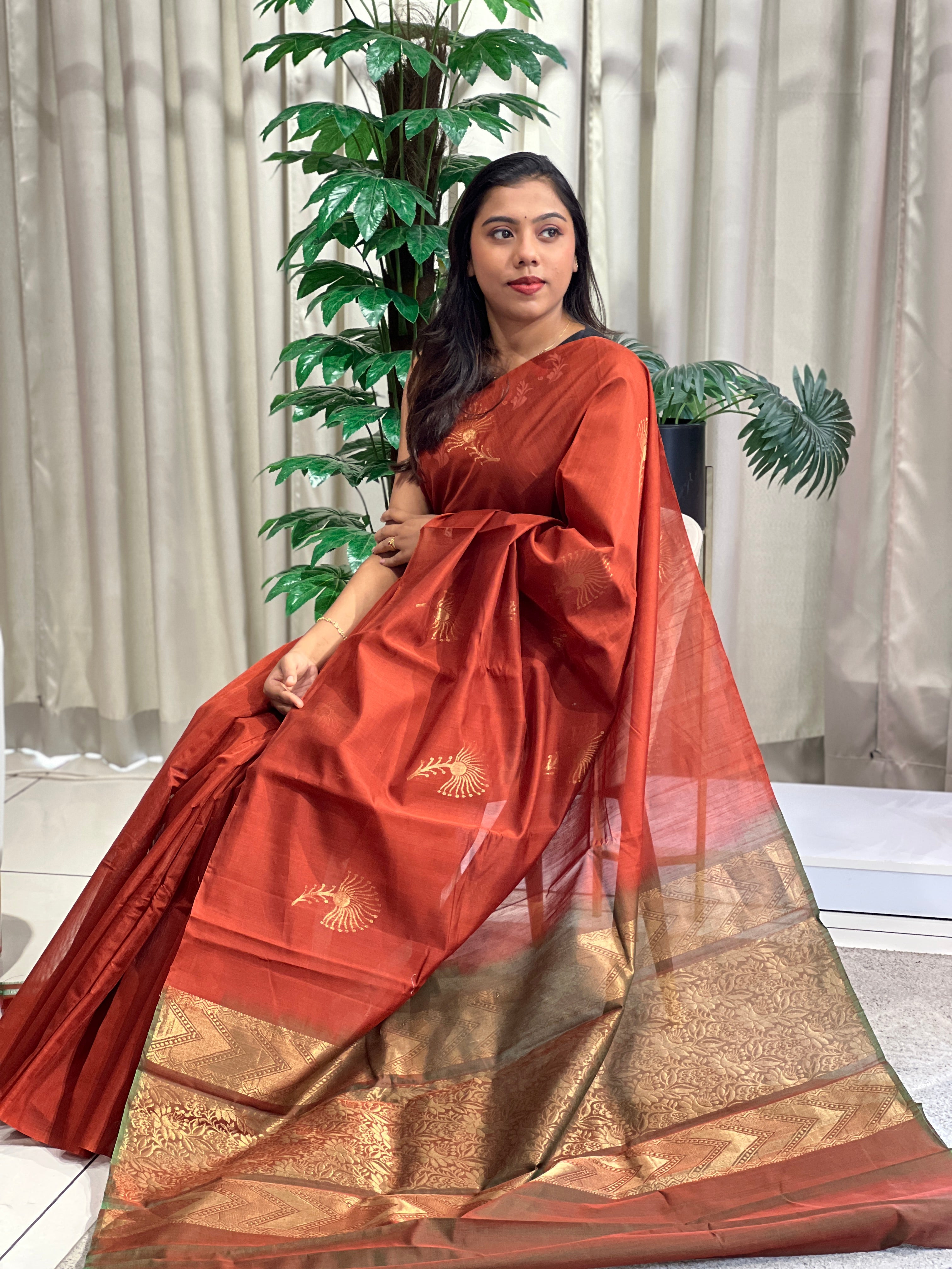 Peacock Feather Design Silk Cotton Saree | KTS178