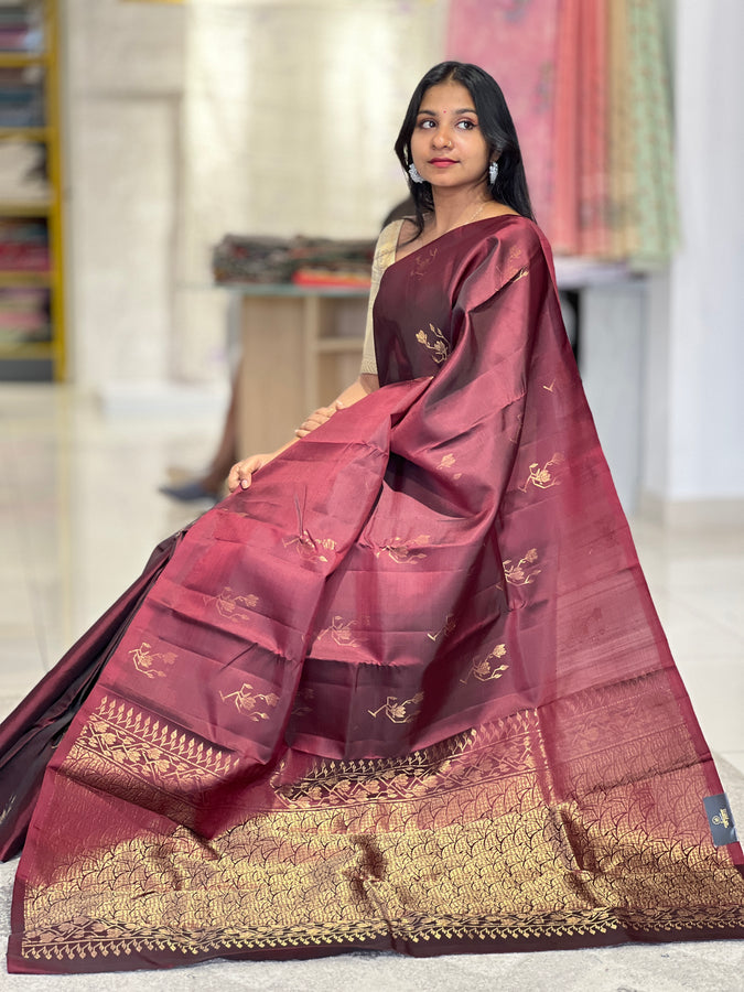 Golden Zari Woven Soft Silk Saree | TT253