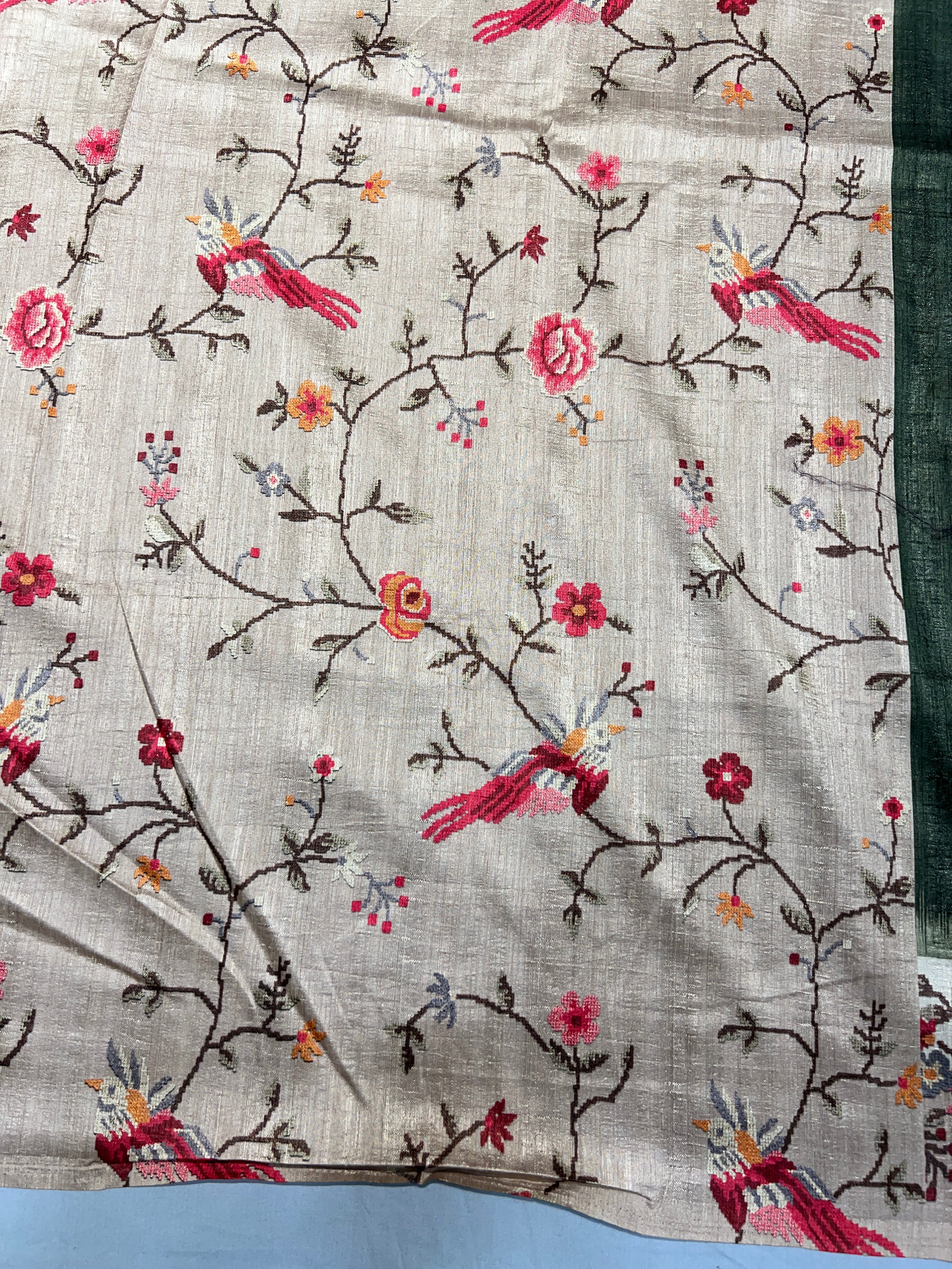 Mirror & Digital Print Detailed Semi Tussar Saree | SSN375