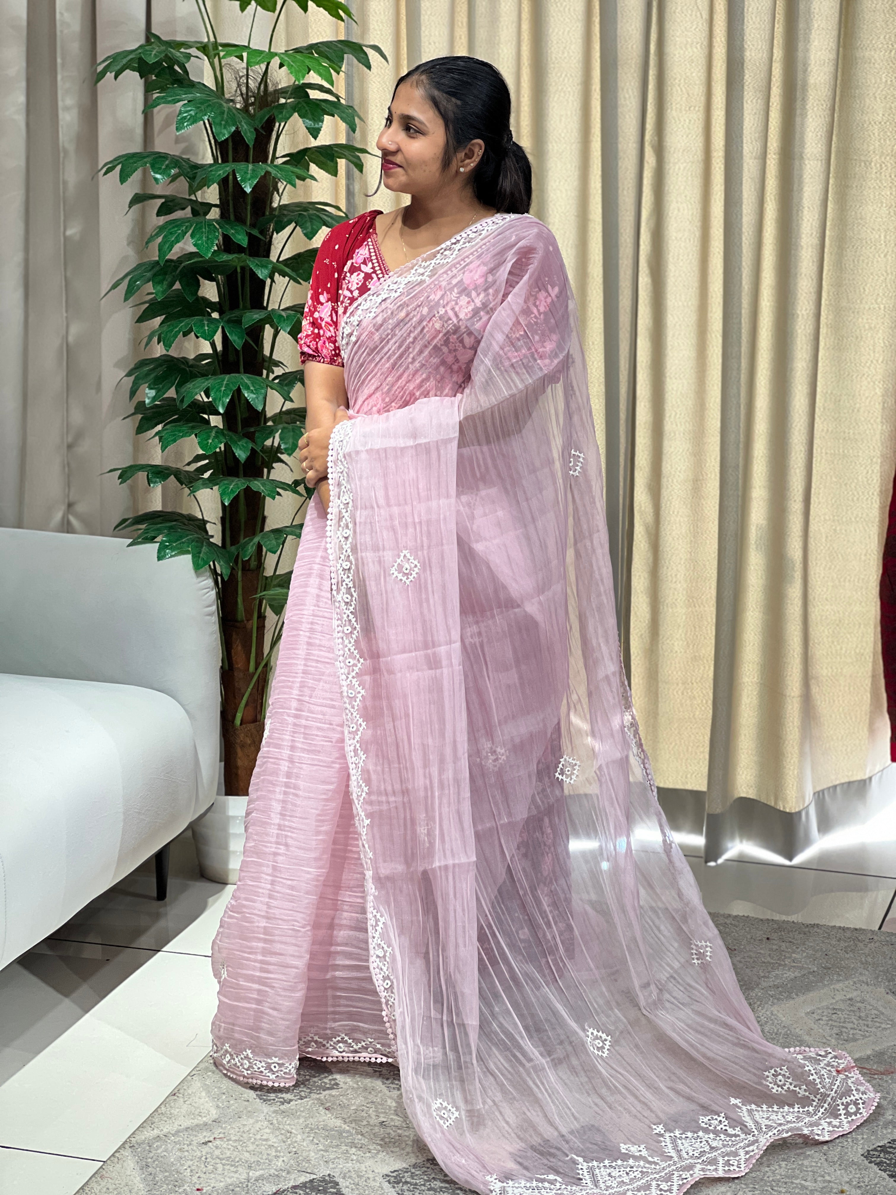 Kutch Work Detailed Crushed Tissue Organza Saree | BLD1915