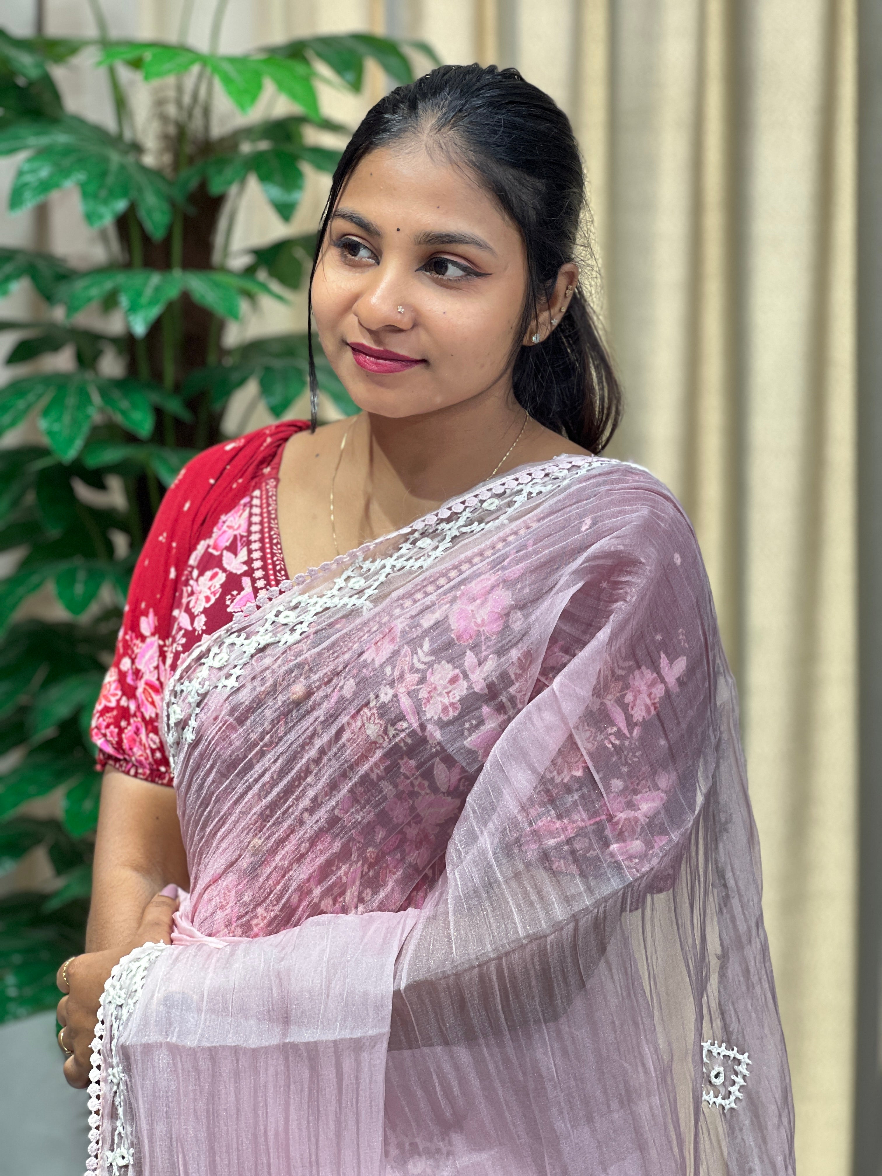 Kutch Work Detailed Crushed Tissue Organza Saree | BLD1915