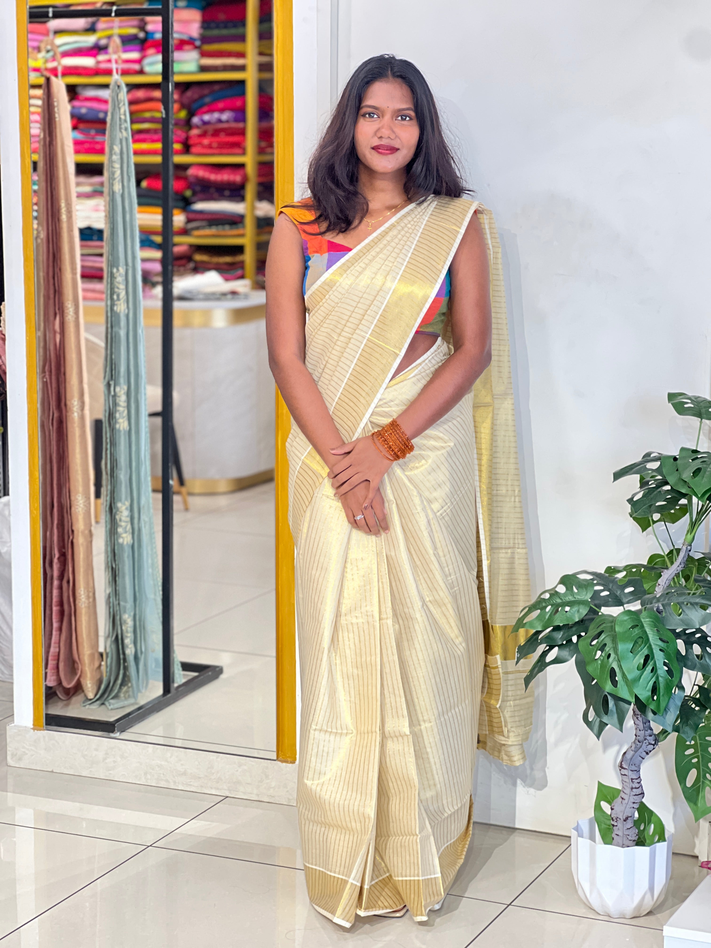 Golden Kasavu Tissue  Saree | GAT606