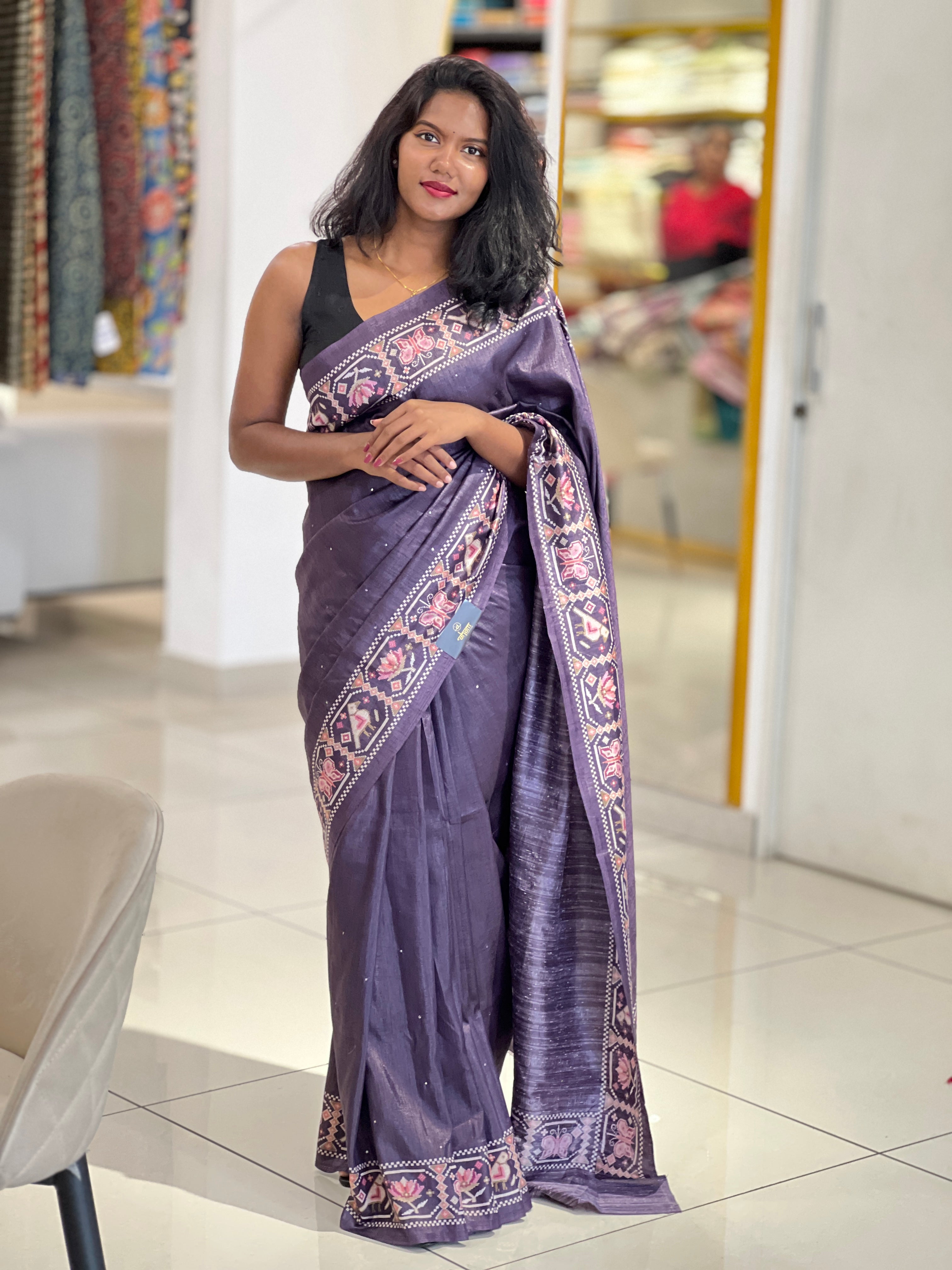 Mirror & Digital Print Detailed Semi Tussar Saree | SSN383