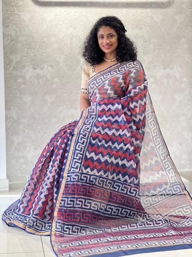 Block Printed Check Kota Saree | VFC471