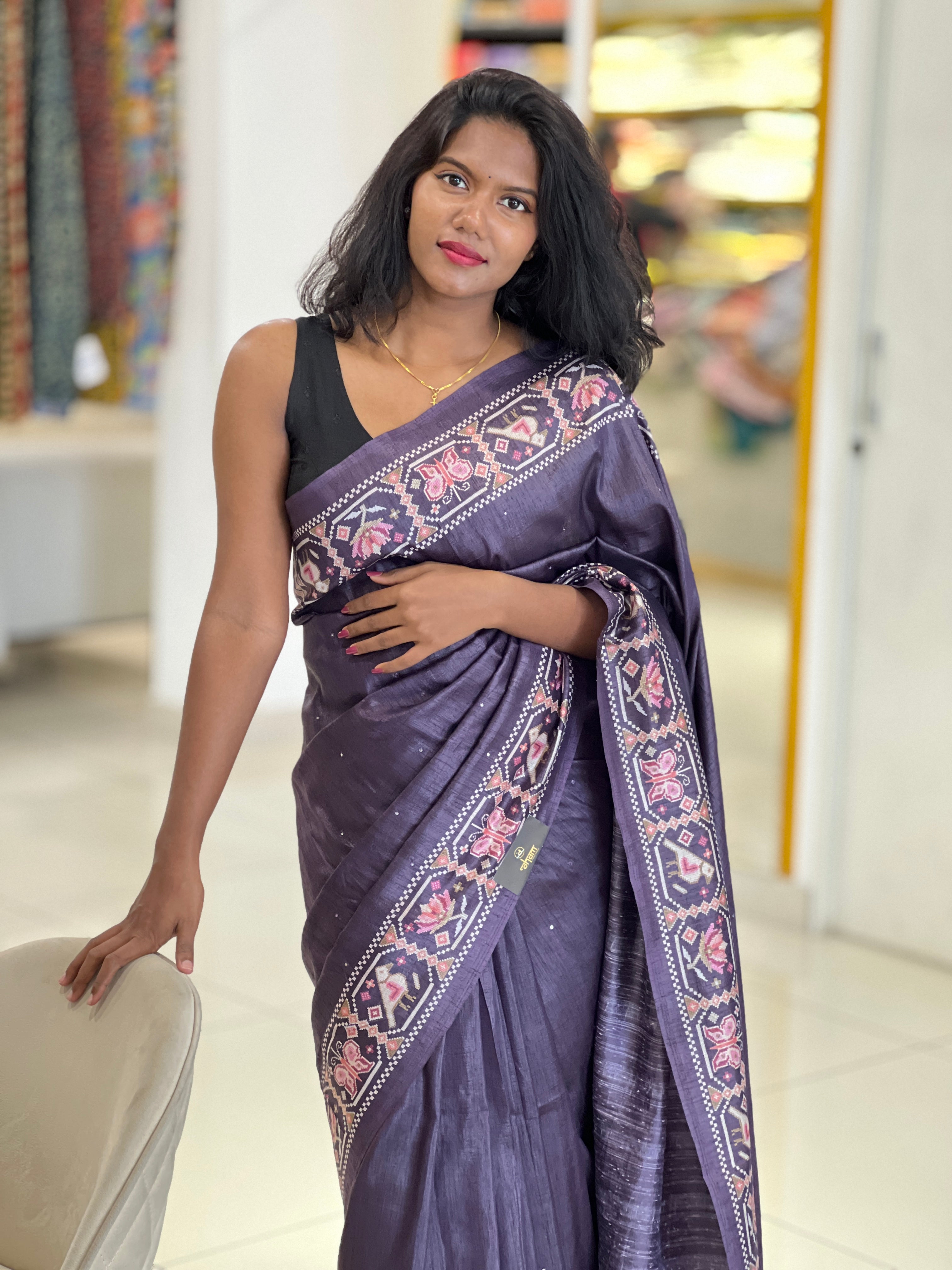 Mirror & Digital Print Detailed Semi Tussar Saree | SSN383